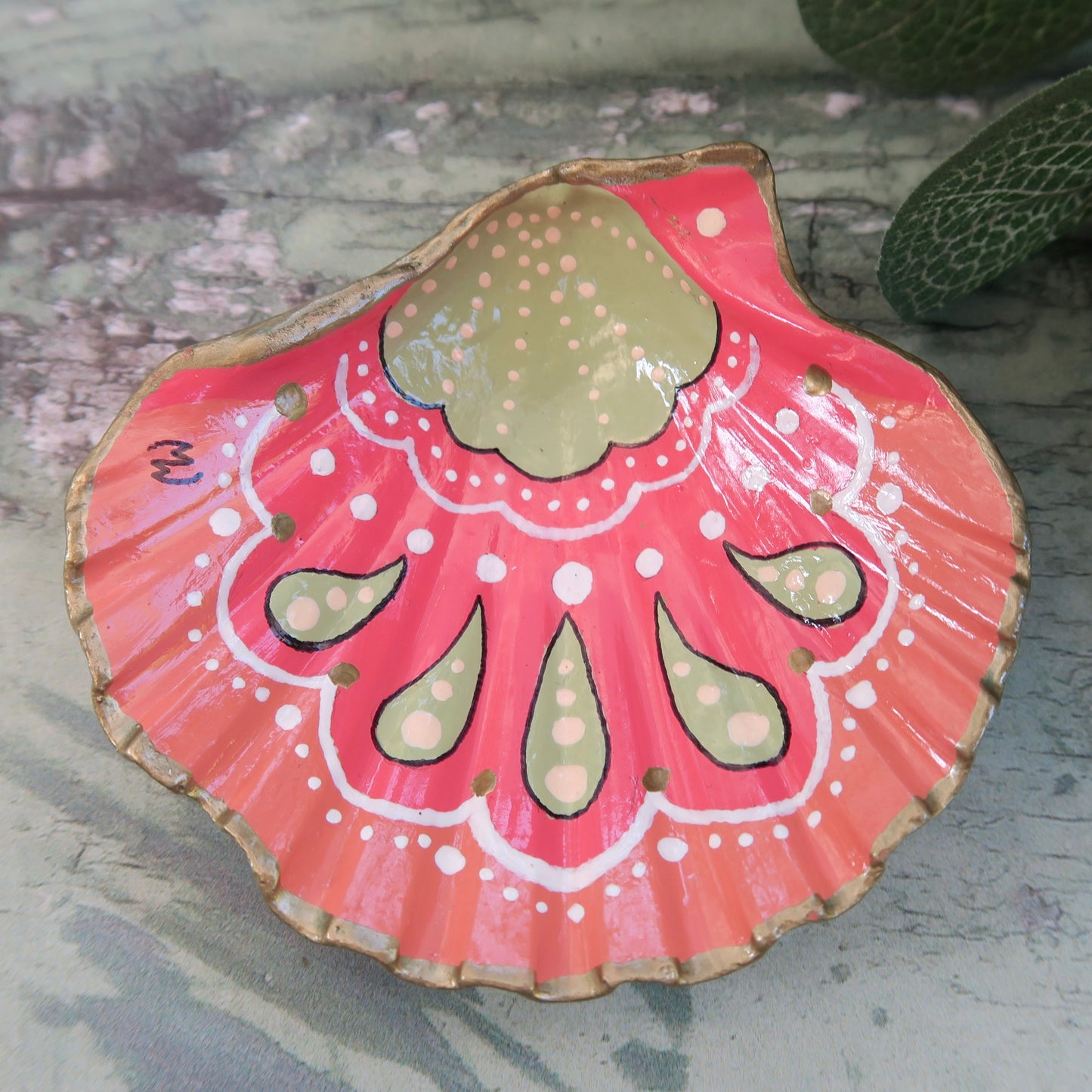 Small Hand Painted Boho Beach Shell Ring Trinket Dish