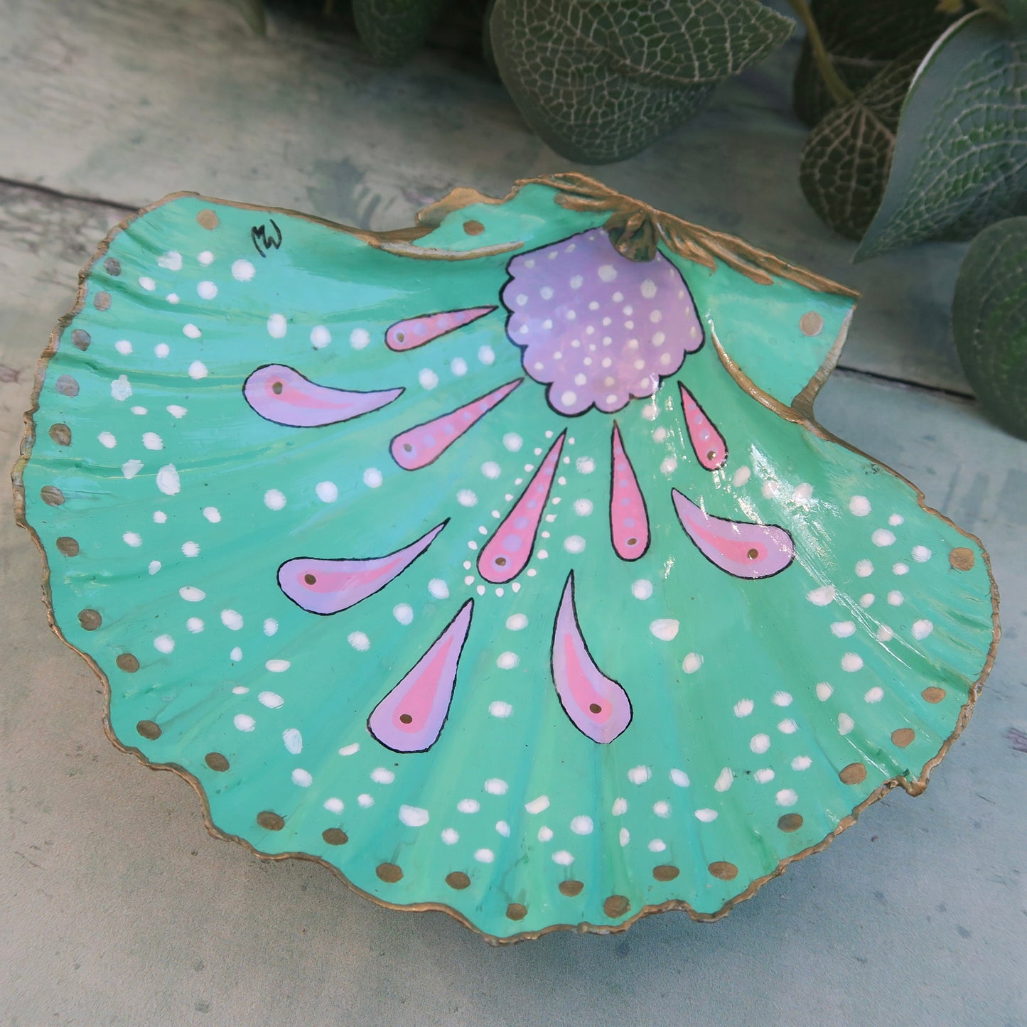 Extra Large Hand Painted Mermaids Splash Shell Trinket Dish