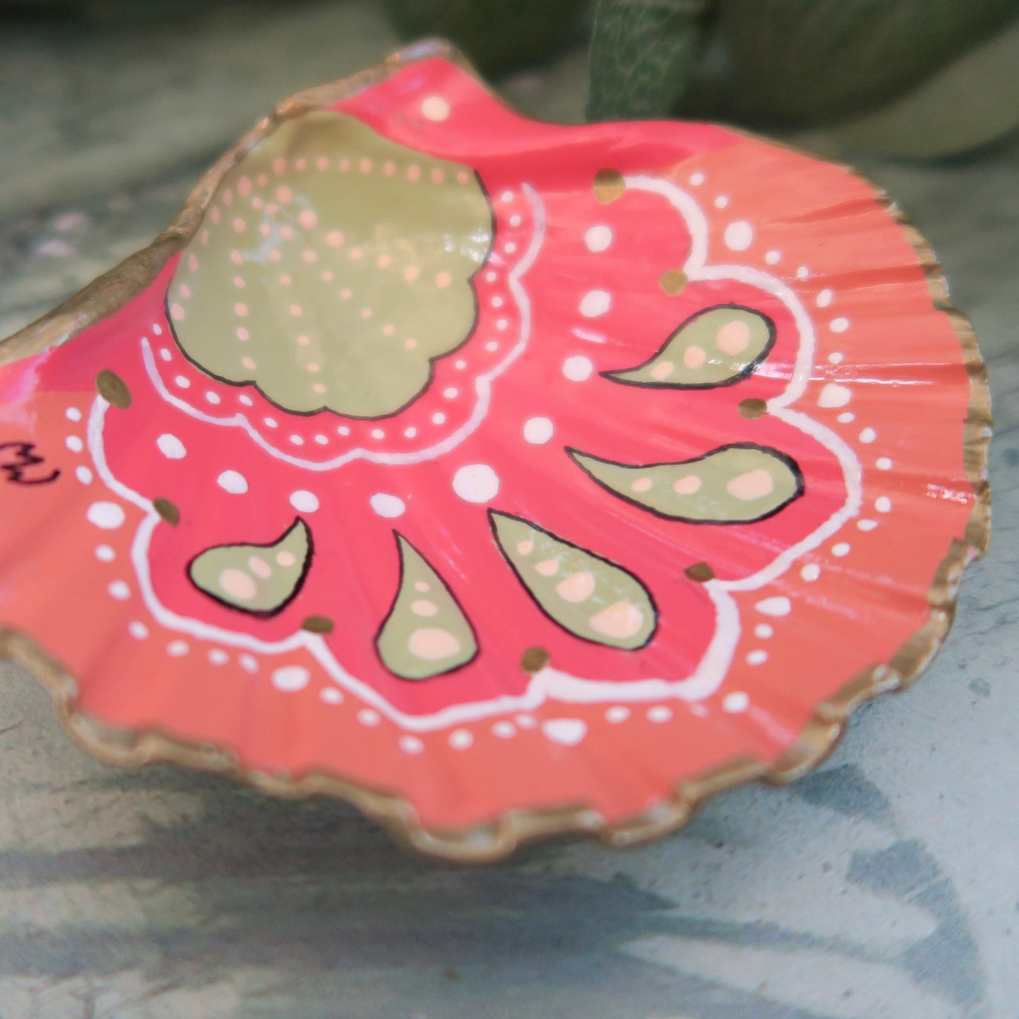 Small Hand Painted Boho Beach Shell Ring Trinket Dish