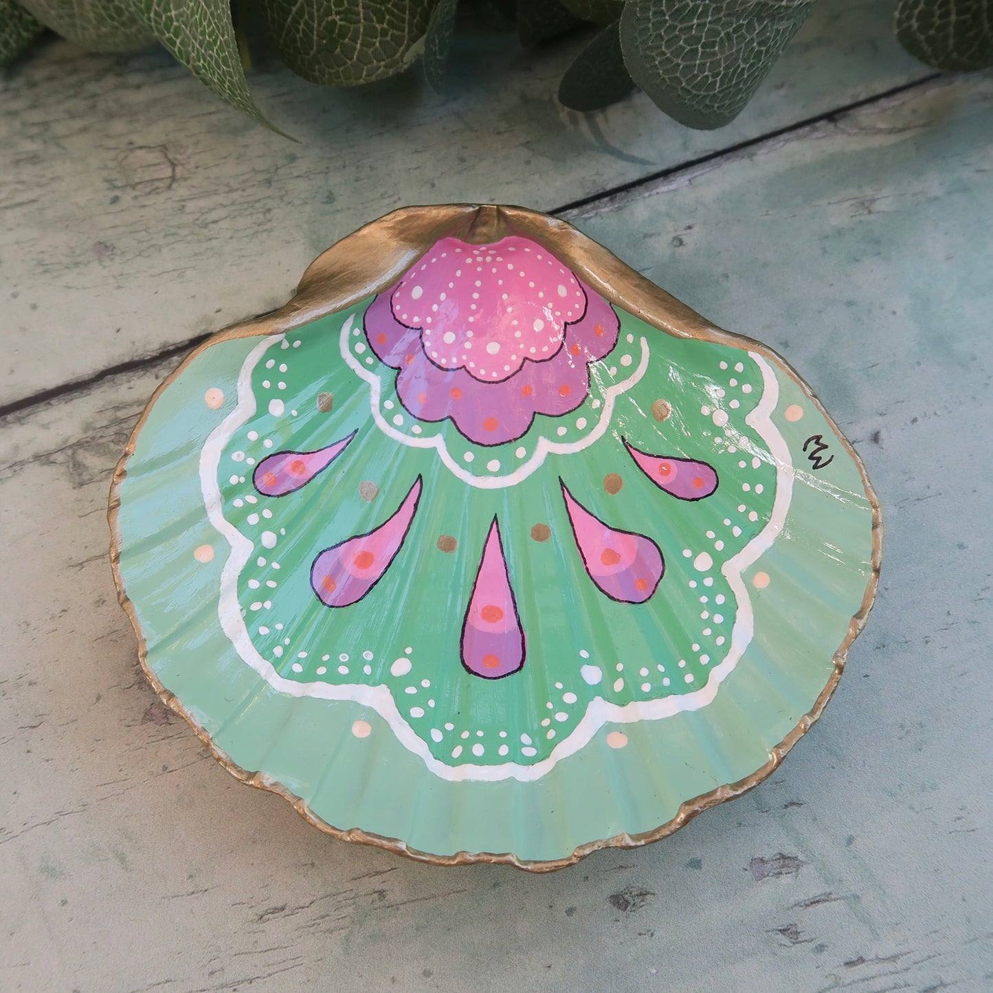 Medium Hand Painted Ocean Boho Shell Jewellery Trinket Dish