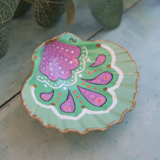 Small Hand Painted Boho Blues Shell Ring Trinket Dish