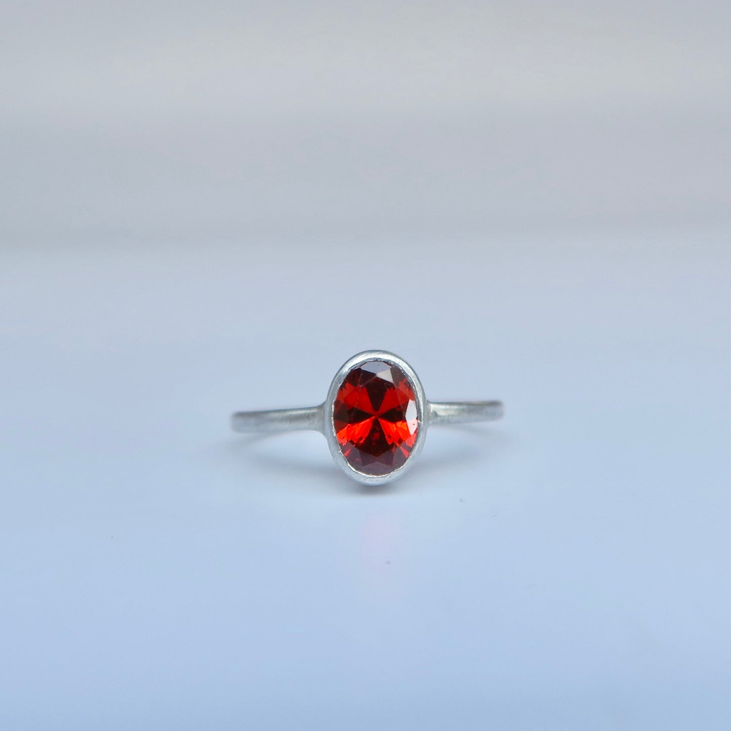 Garnet Coloured Zirconia Silver Ring