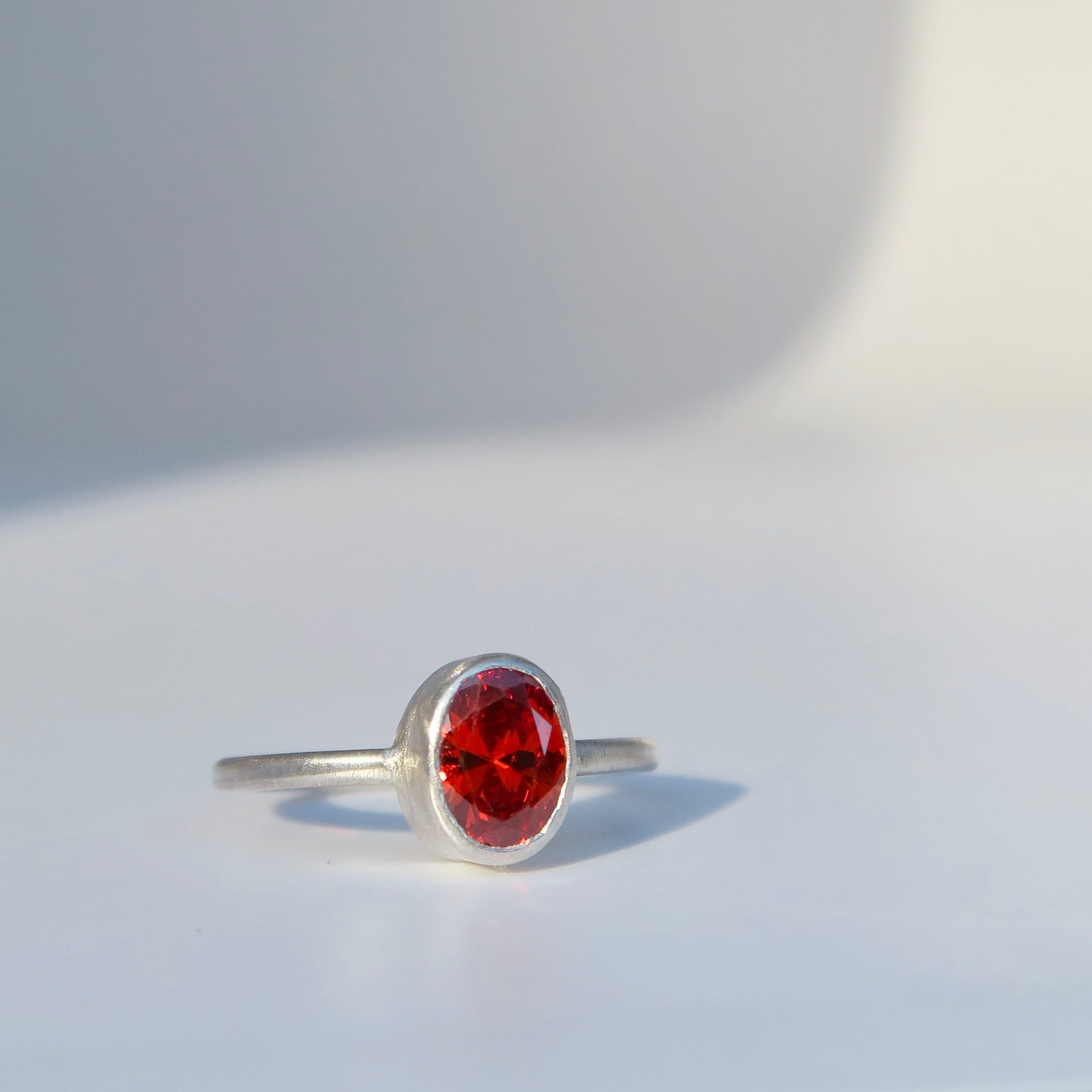 Garnet Coloured Zirconia Silver Ring