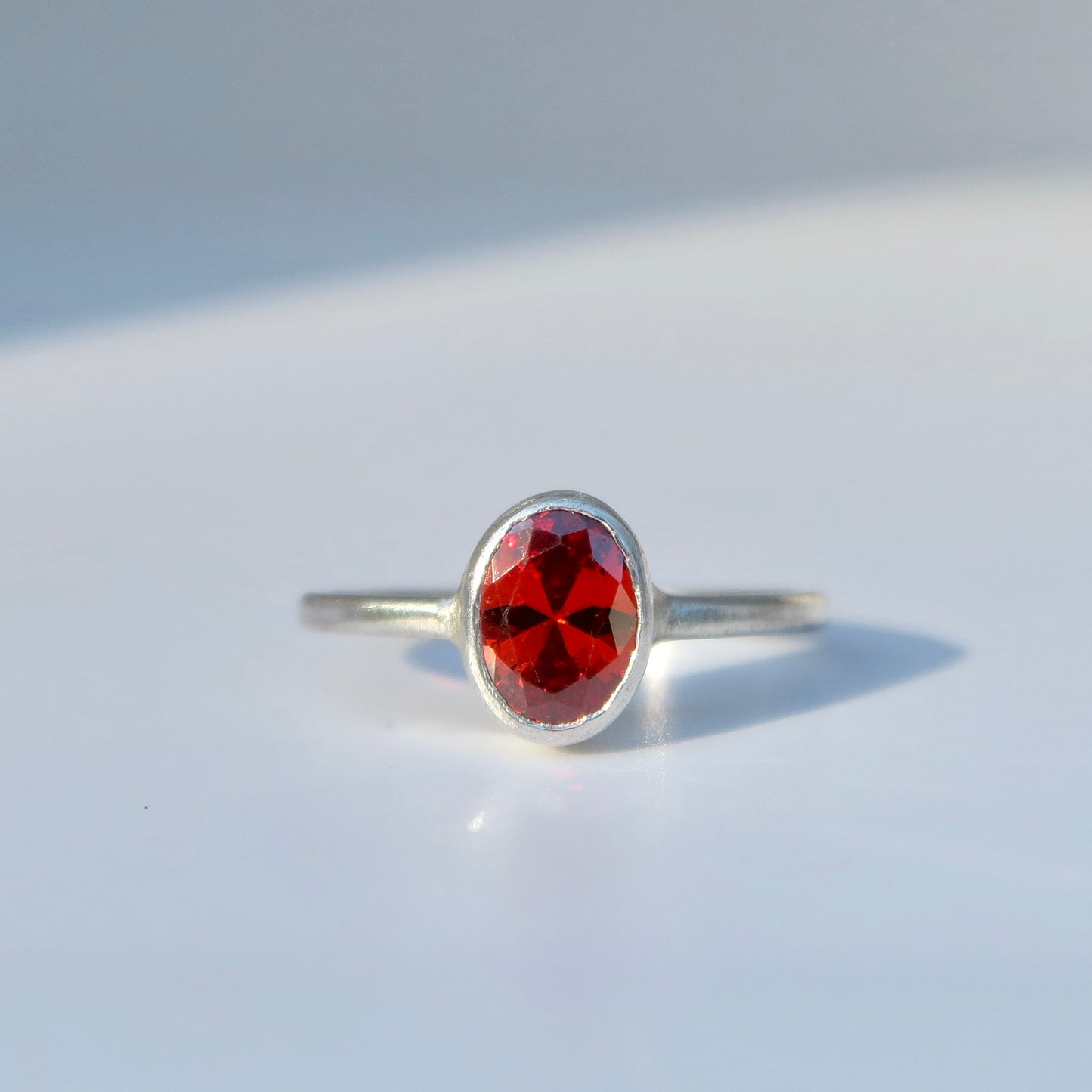 Garnet Coloured Zirconia Silver Ring