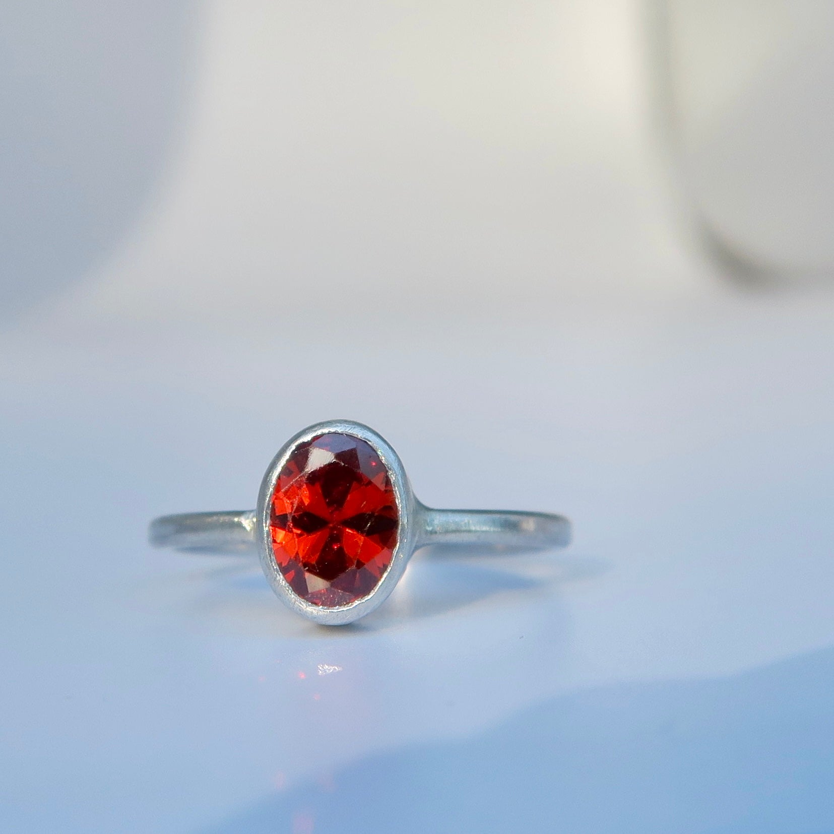 Garnet Coloured Zirconia Silver Ring