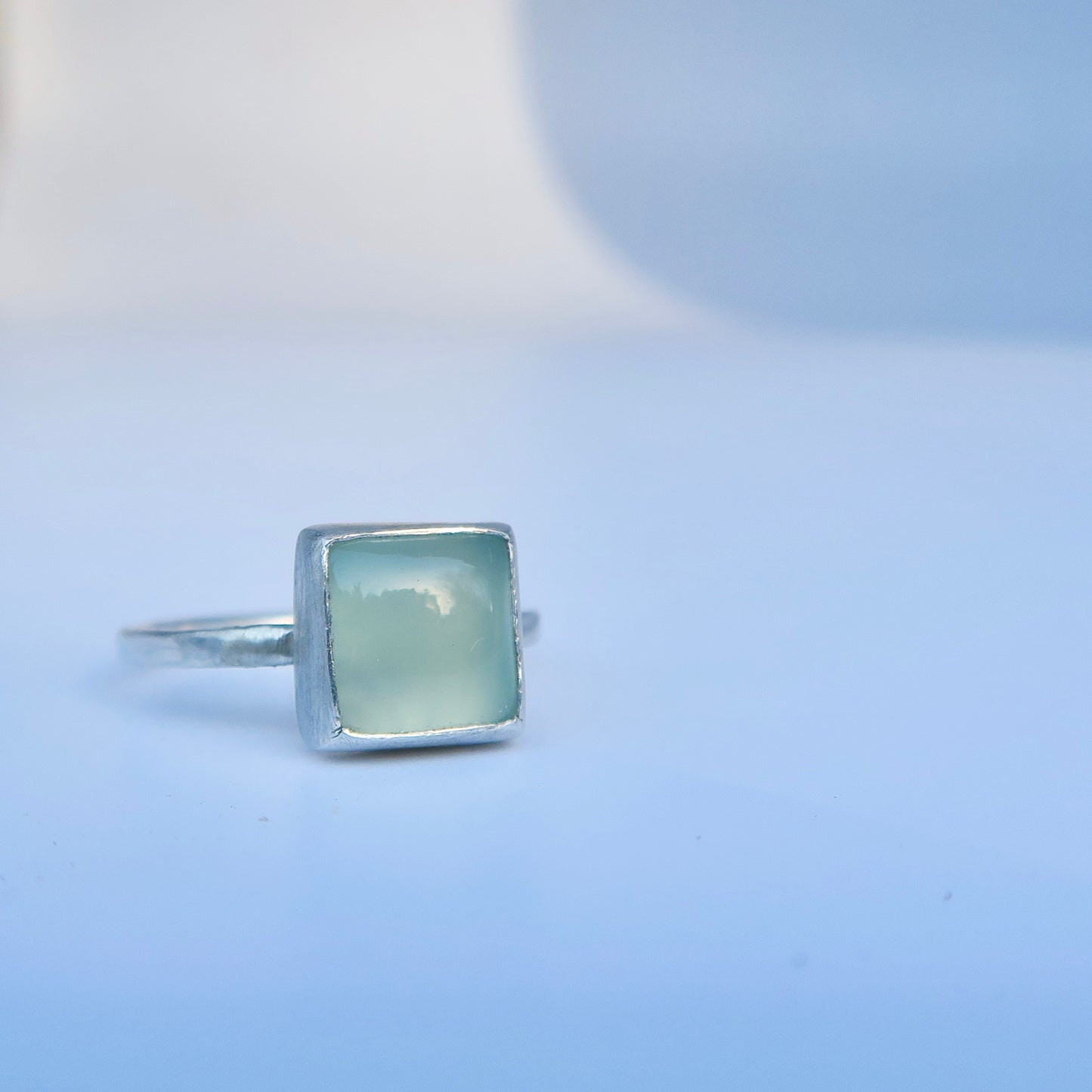 Simple Square Blue Chalcedony Ring 