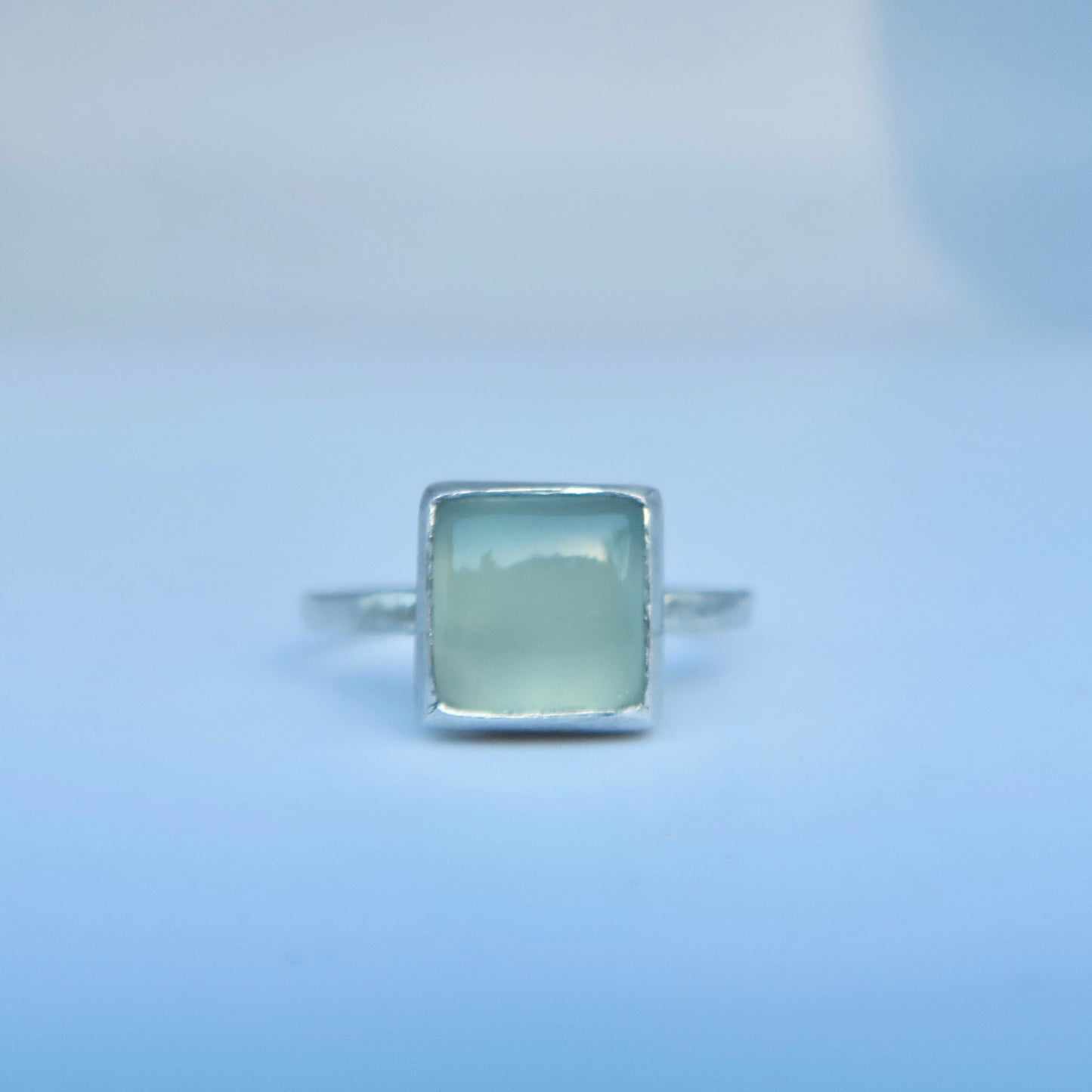 Simple Square Blue Chalcedony Ring 