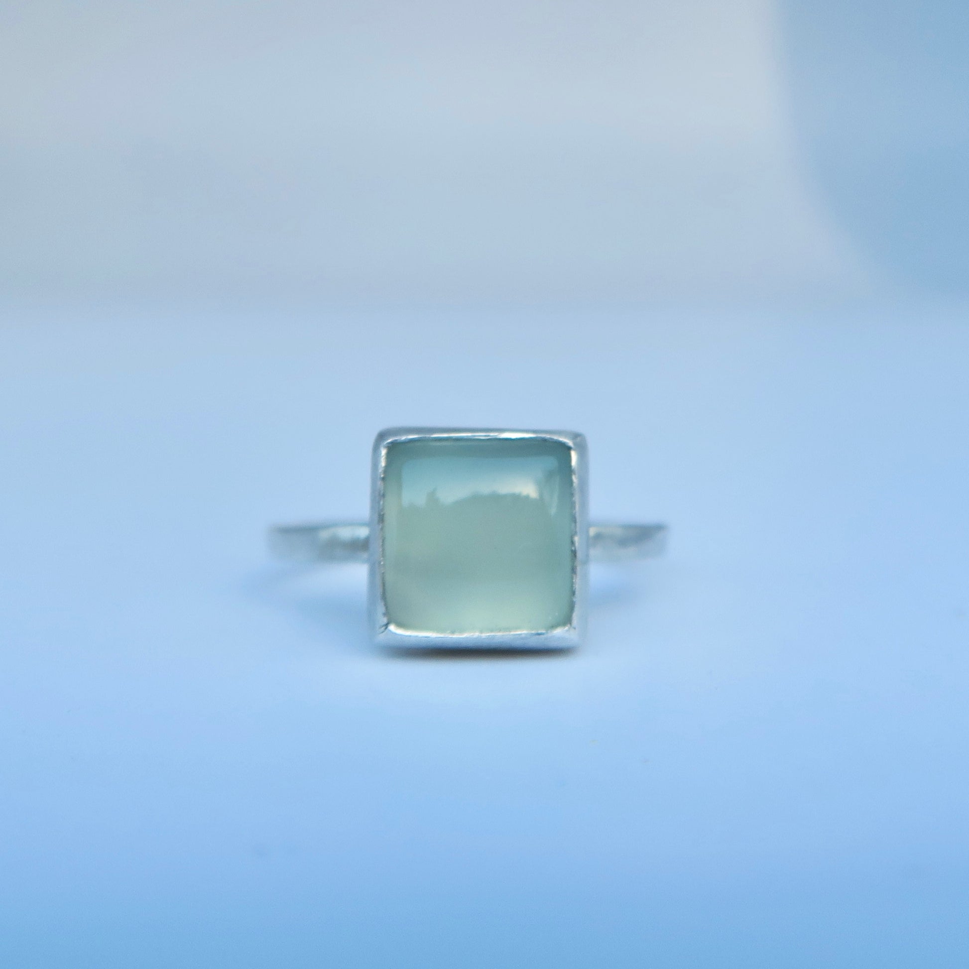 Simple Square Blue Chalcedony Ring 