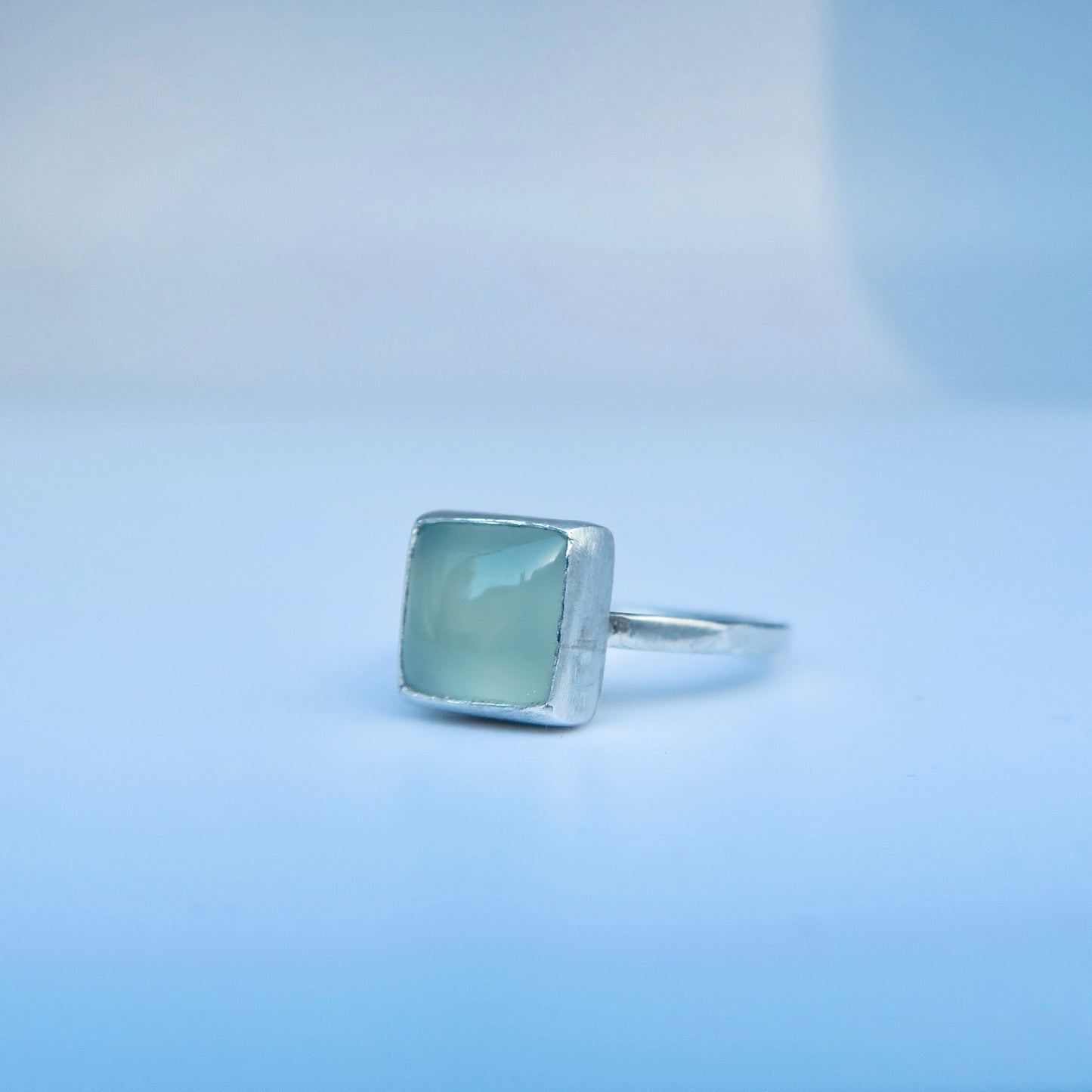 Simple Square Blue Chalcedony Ring 