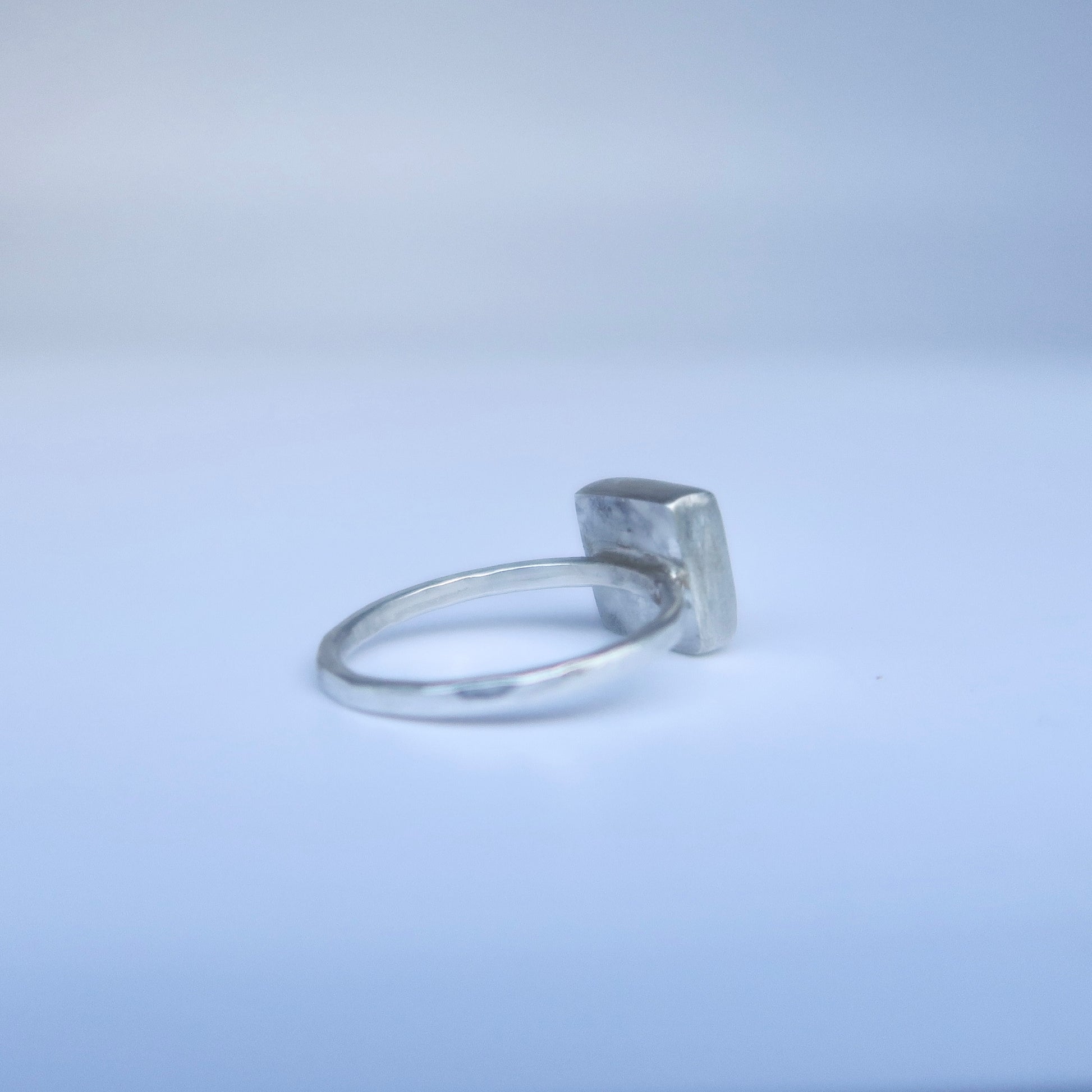 Simple Square Blue Chalcedony Ring 