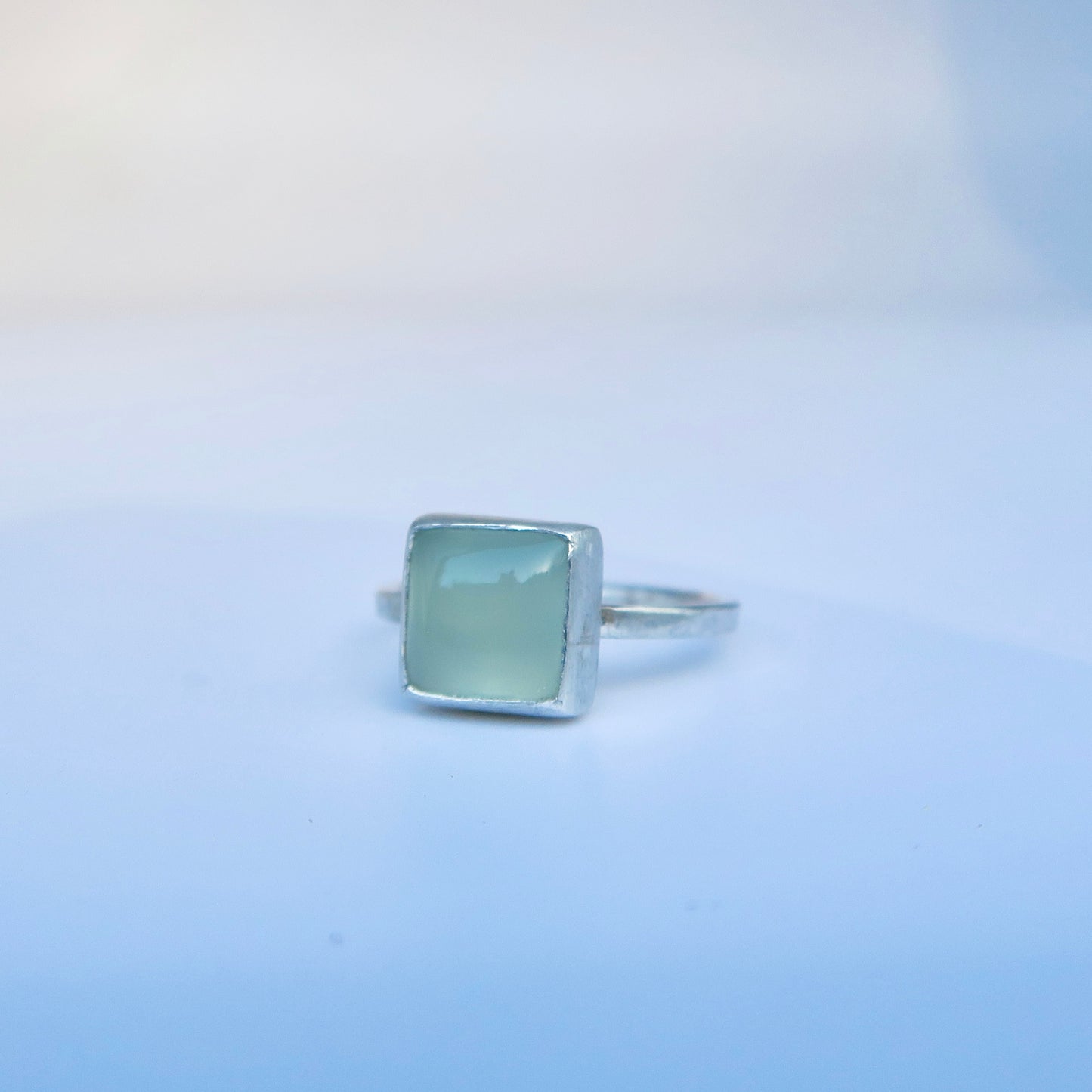 Simple Square Blue Chalcedony Ring 