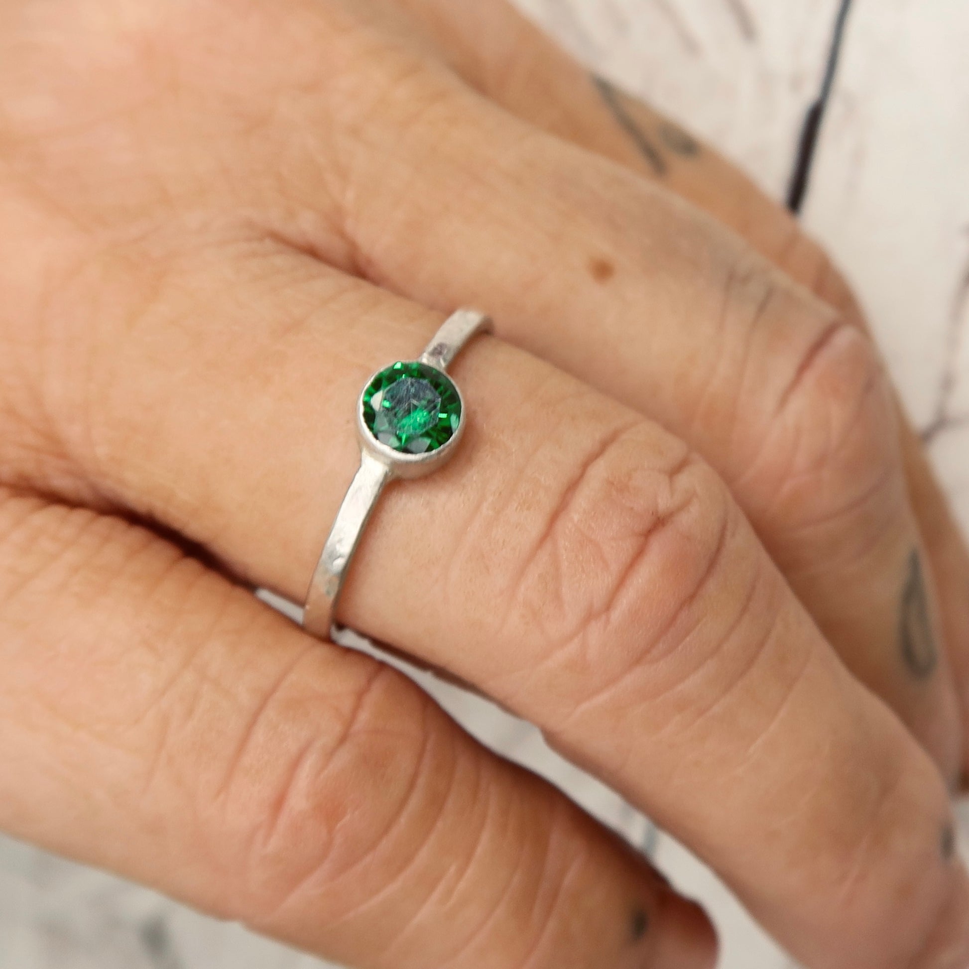 Emerald Zirconia Sterling Silver Ring