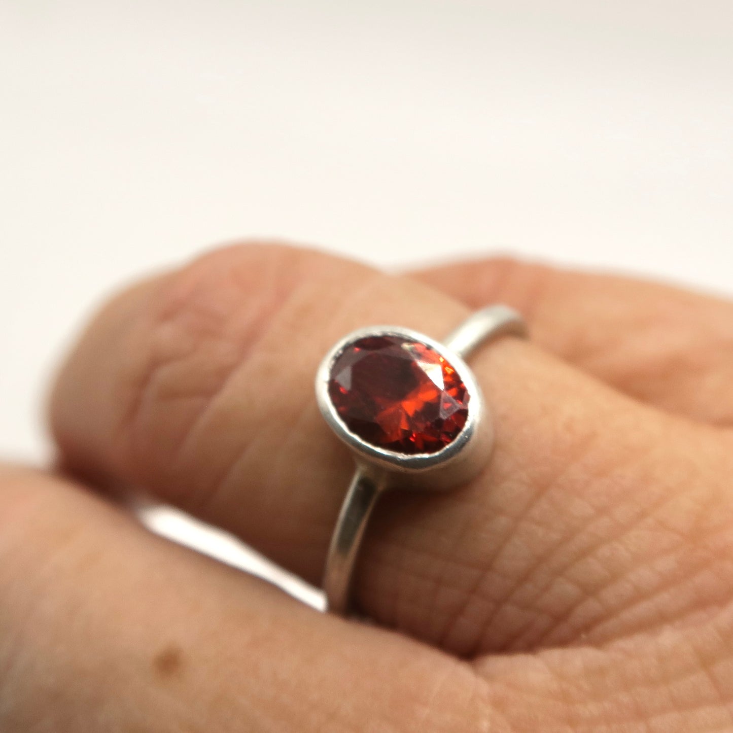 Garnet Coloured Zirconia Silver Ring