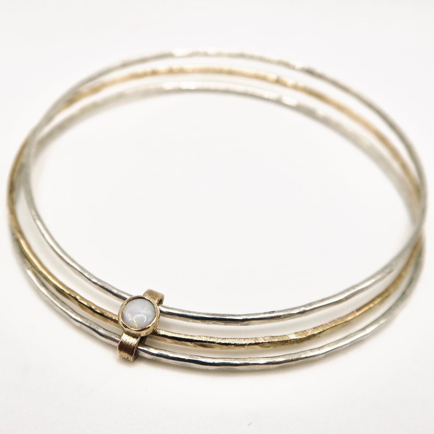 14kt gold filled sterling silver opal fidget bangle