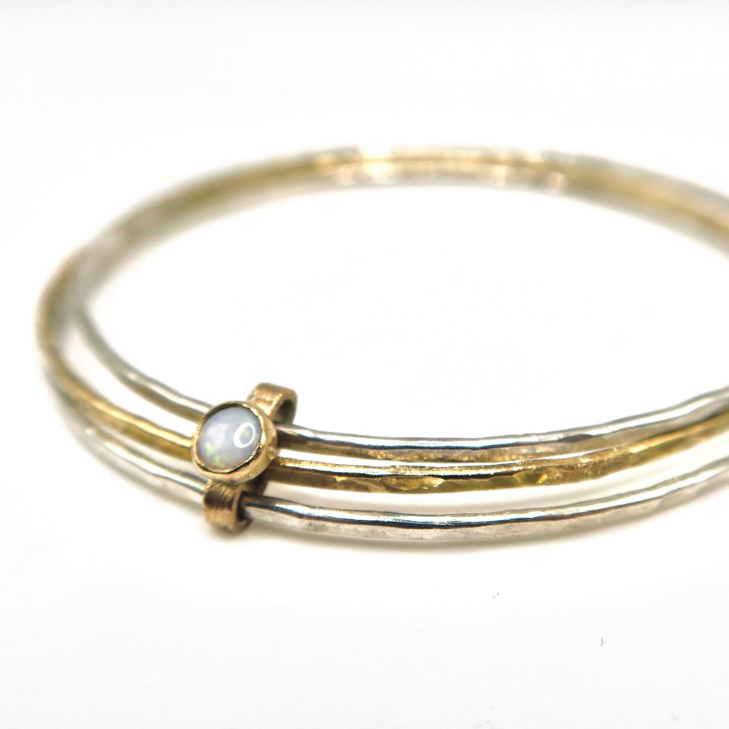 Tiny Twiddly Opal Trio Bangle, 14kt Gold Filled and Sterling Silver