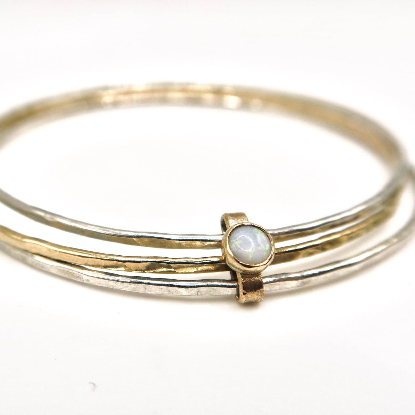 Tiny Twiddly Opal Trio Bangle, 14kt Gold Filled and Sterling Silver