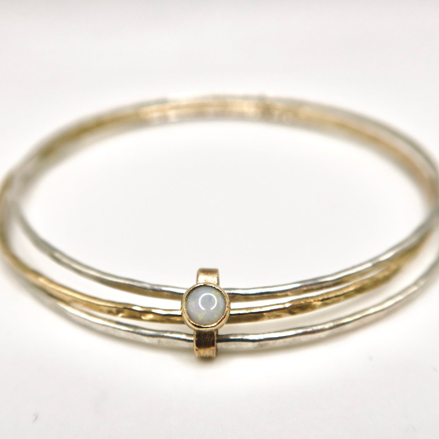 Tiny Twiddly Opal Trio Bangle, 14kt Gold Filled and Sterling Silver