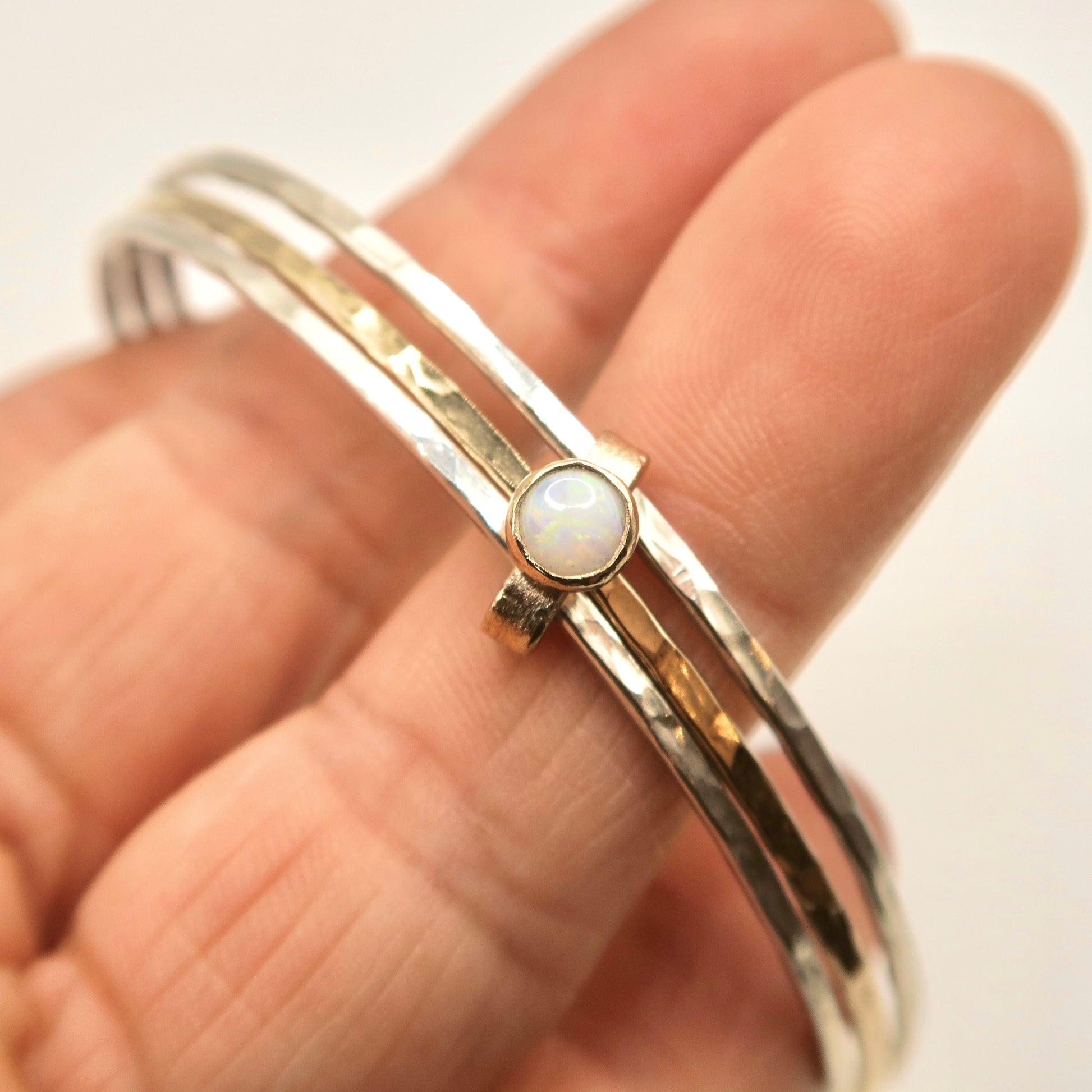 14kt gold filled sterling silver opal fidget bangle