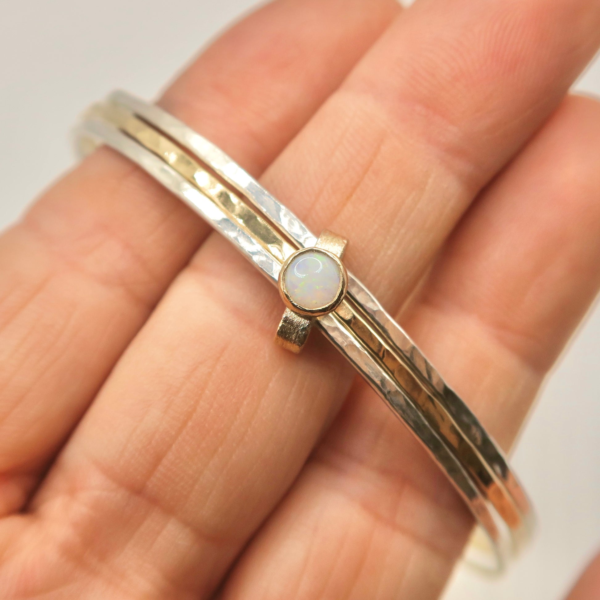 14kt gold filled sterling silver opal fidget bangle