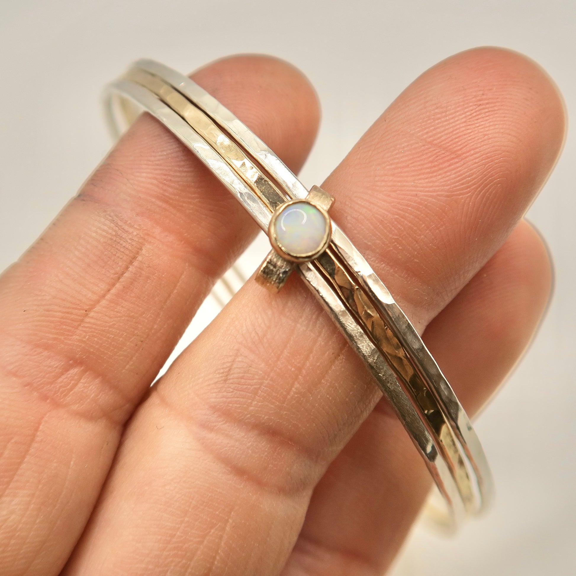 14kt gold filled sterling silver opal fidget bangle