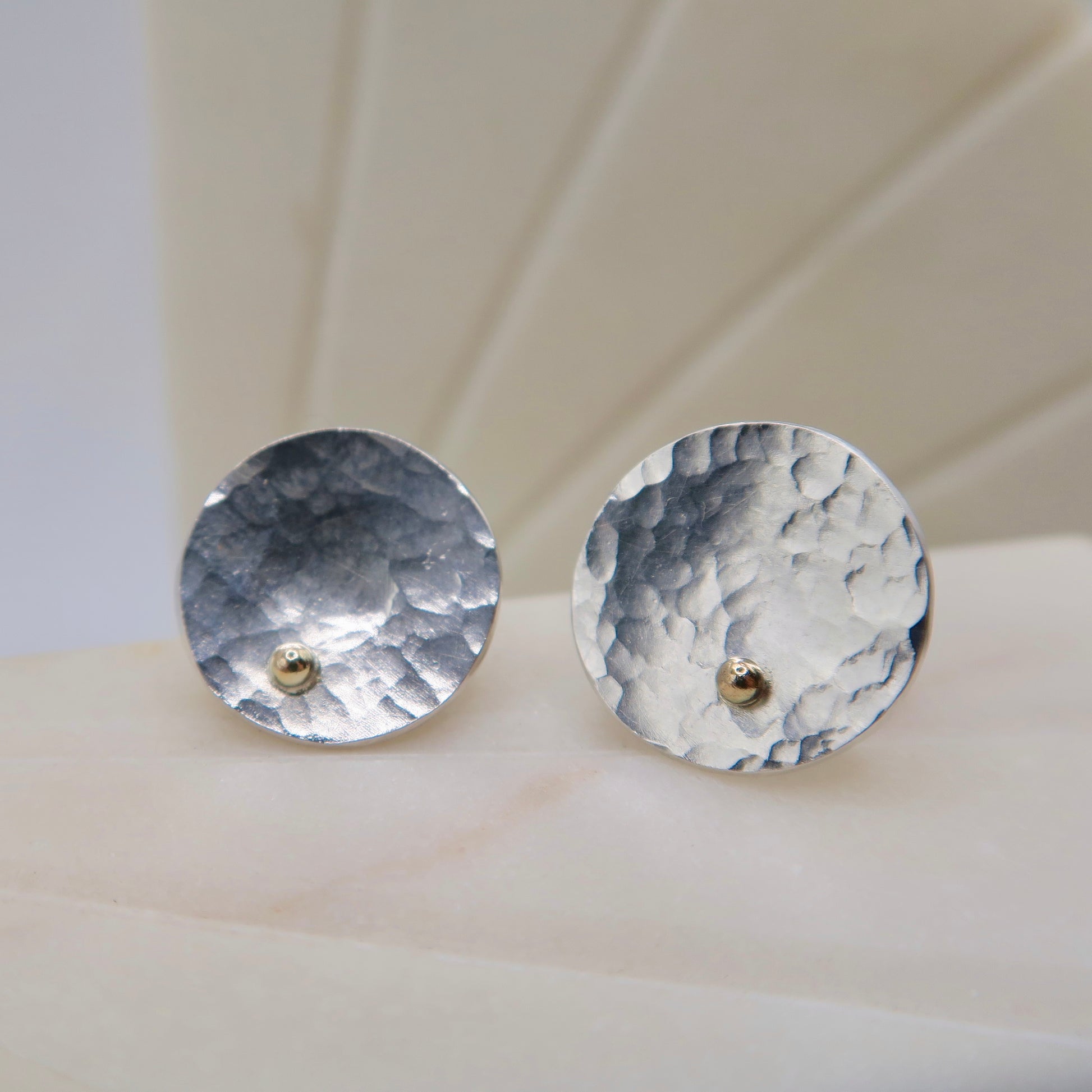 hammered sterling silver and gold abstract lily pad studs