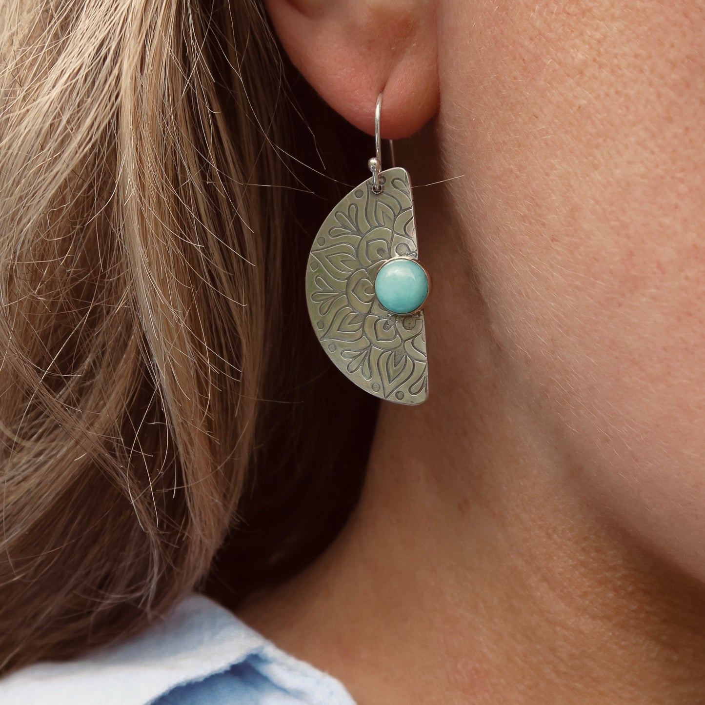 Bloom Mandala, Amazonite Stone, 9kt gold & 925 Sterling Silver Earrings