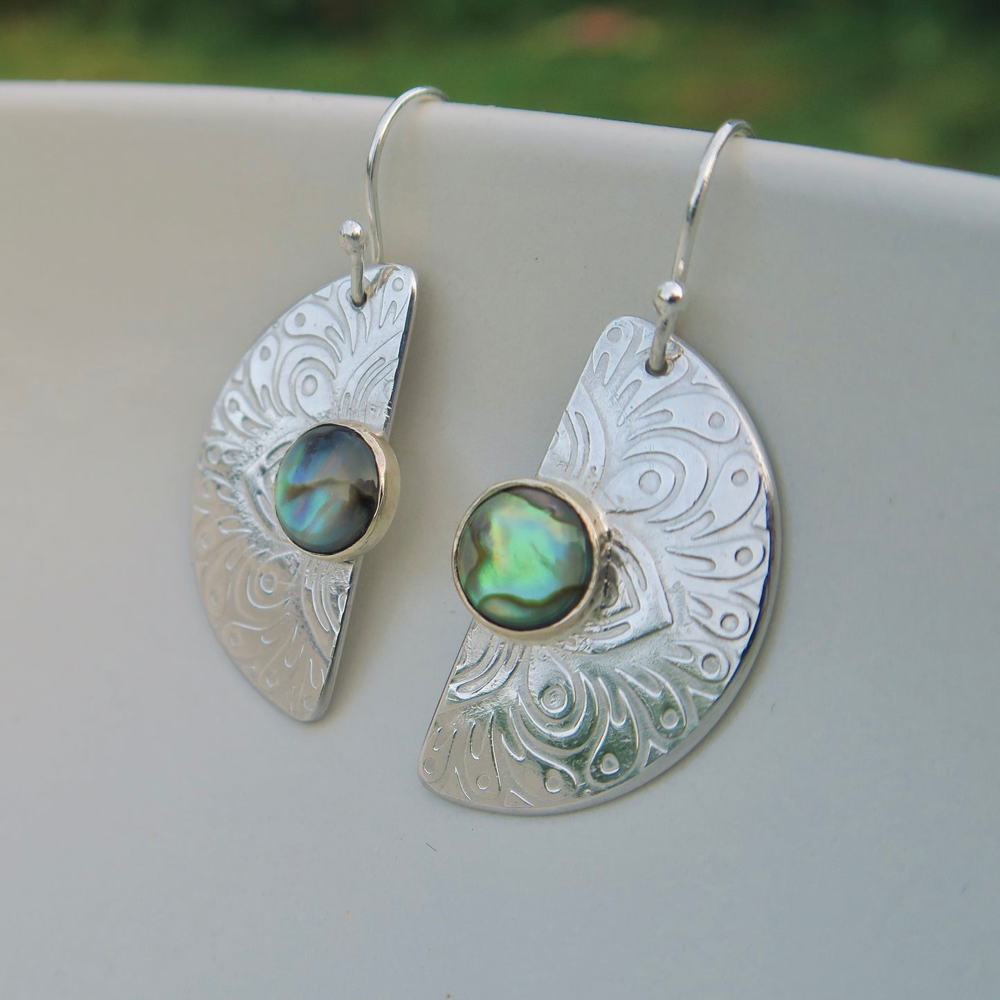 Serene Mandala, Paua Shell, Sterling Silver & 9kt Gold Earrings