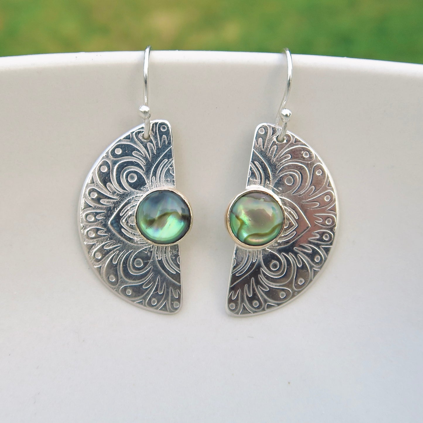 Serene Mandala, Paua Shell, Sterling Silver & 9kt Gold Earrings