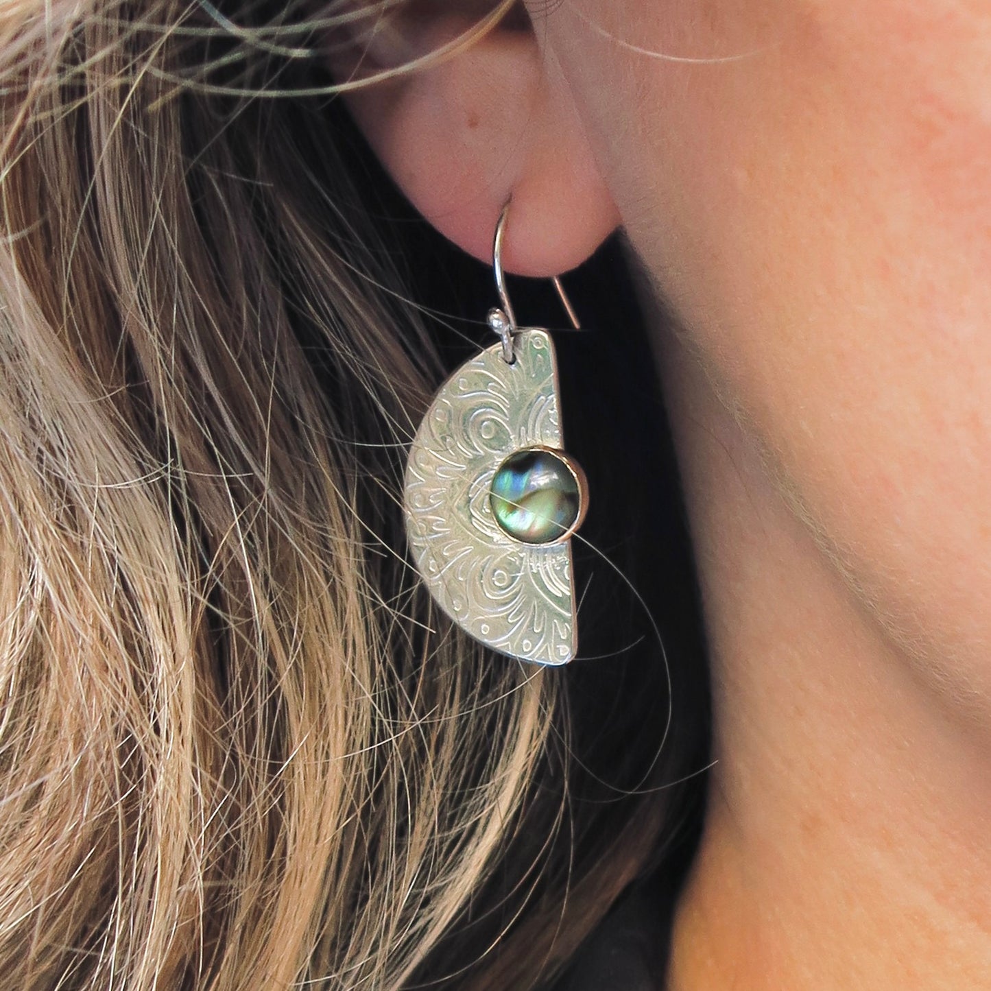 Serene Mandala, Paua Shell, Sterling Silver & 9kt Gold Earrings