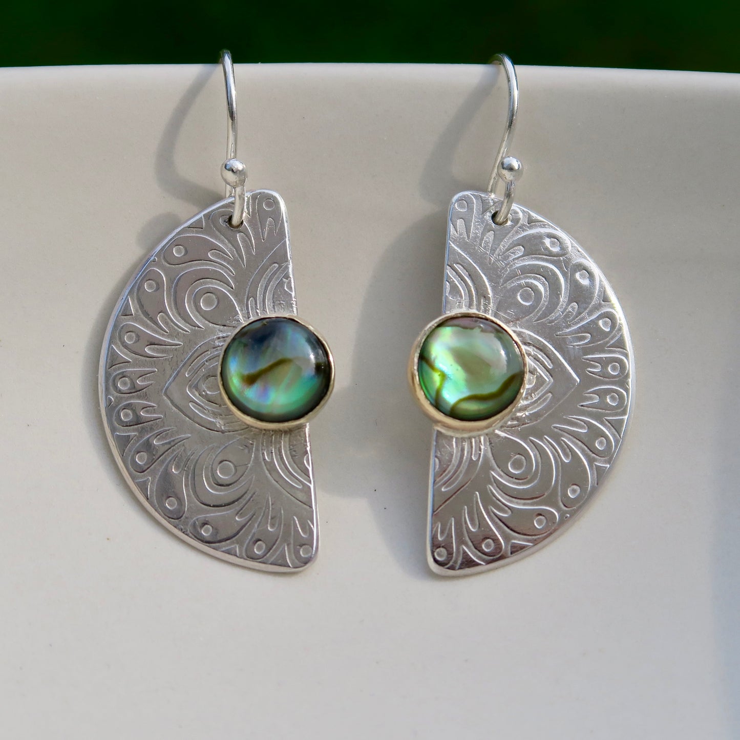 Serene Mandala, Paua Shell, Sterling Silver & 9kt Gold Earrings