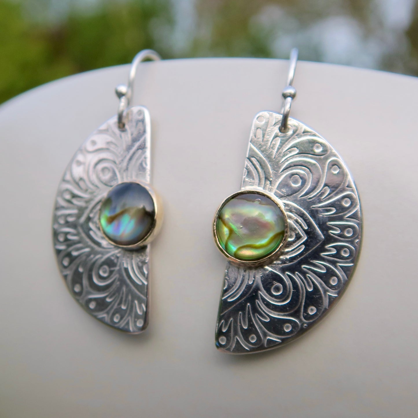 Serene Mandala, Paua Shell, Sterling Silver & 9kt Gold Earrings