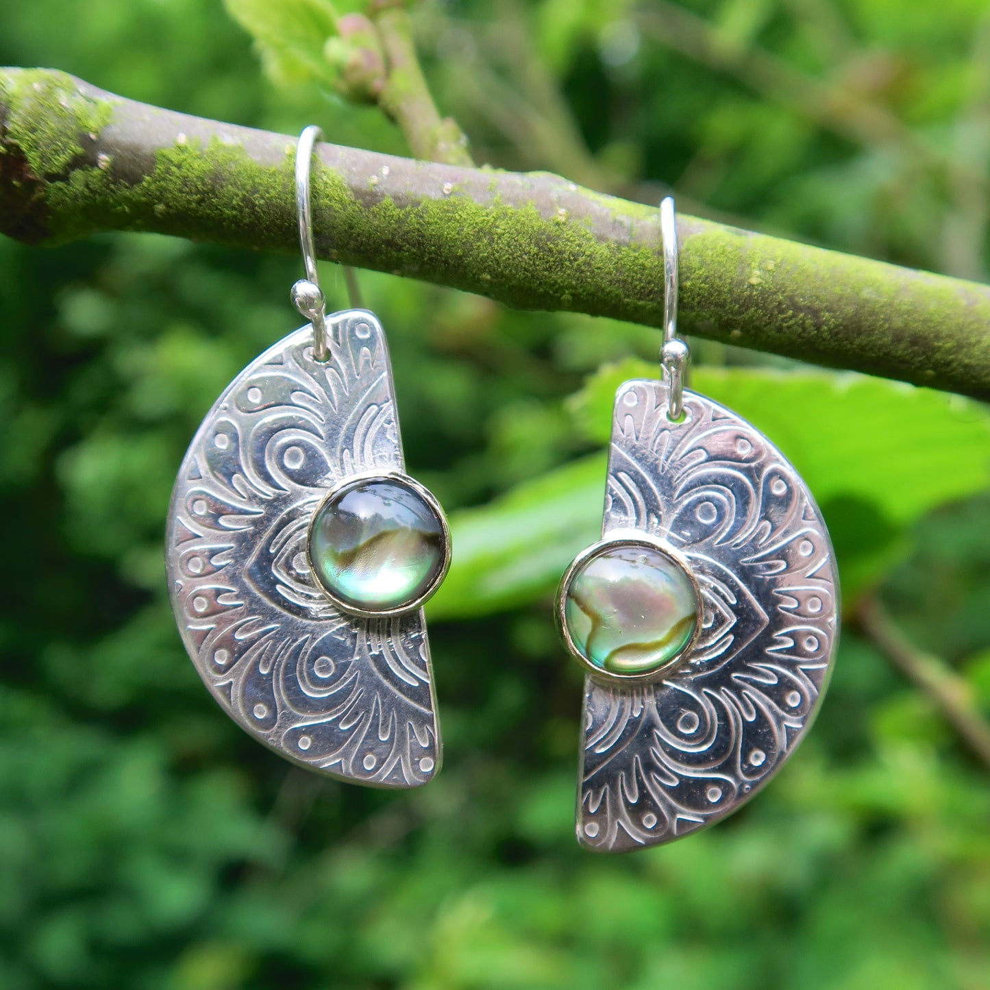 Serene Mandala, Paua Shell, Sterling Silver & 9kt Gold Earrings