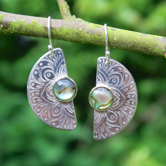 Serene Mandala, Paua Shell, Sterling Silver & 9kt Gold Earrings