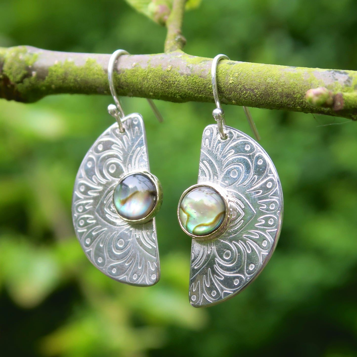 Serene Mandala, Paua Shell, Sterling Silver & 9kt Gold Earrings