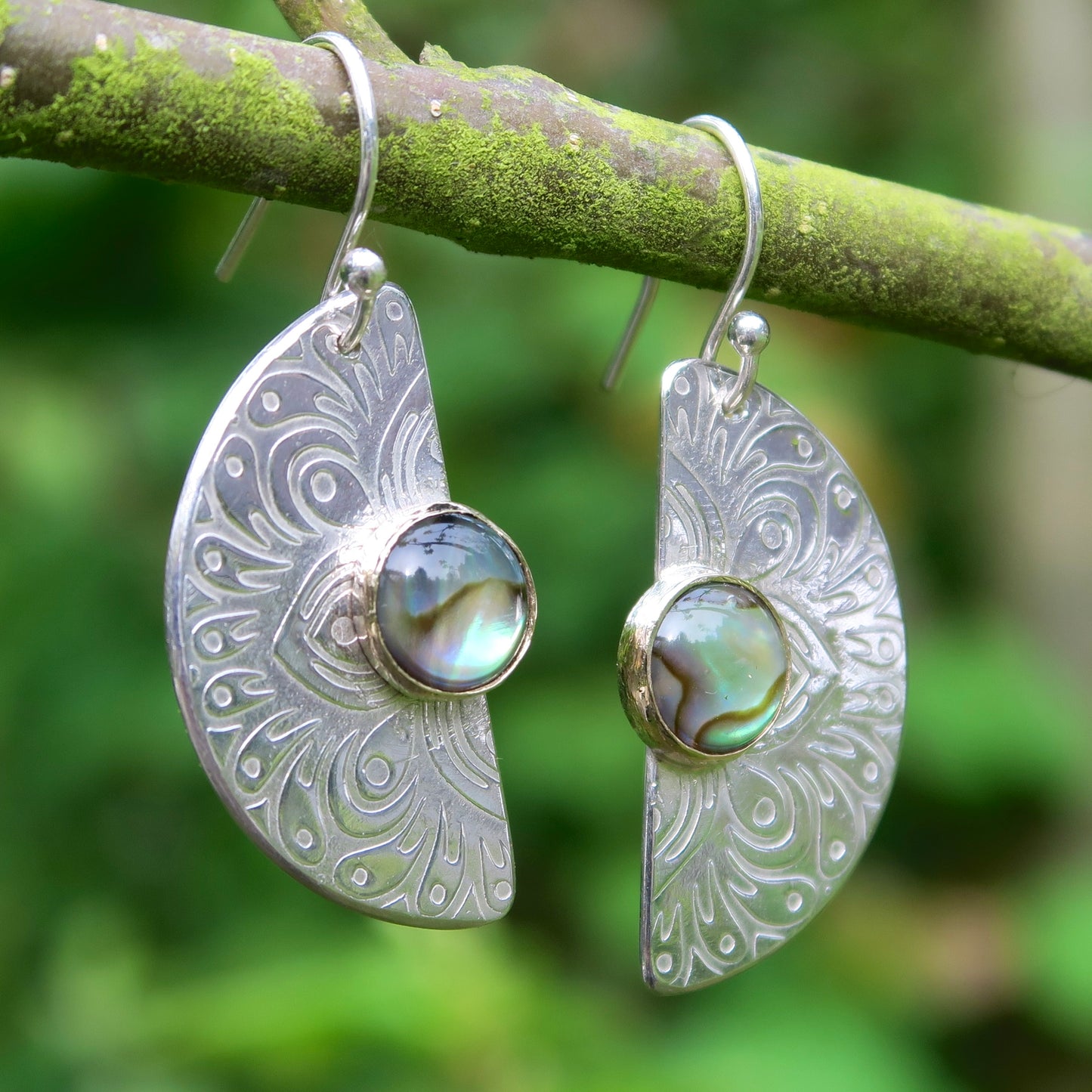 Serene Mandala, Paua Shell, Sterling Silver & 9kt Gold Earrings