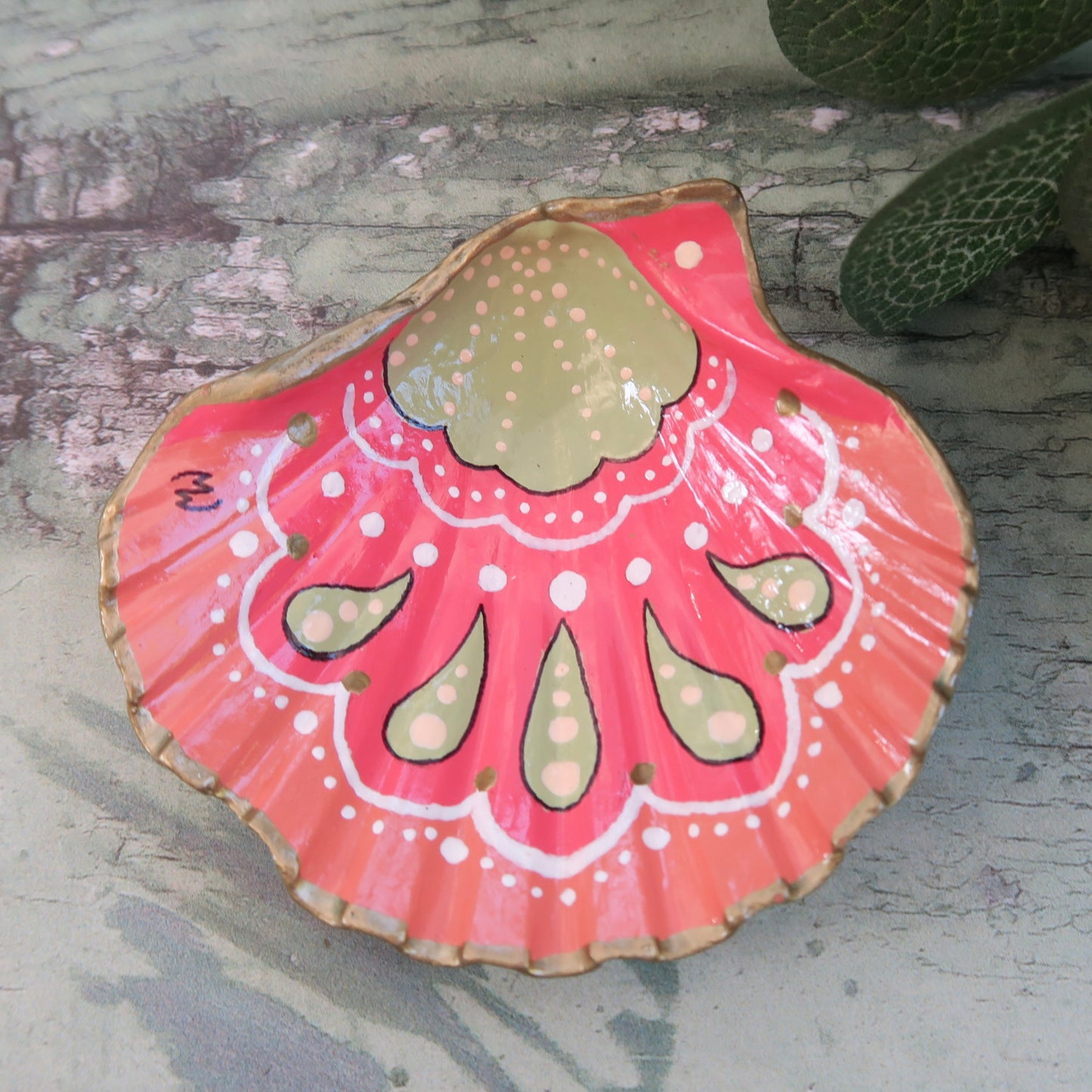 Small Hand Painted Boho Beach Shell Ring Trinket Dish