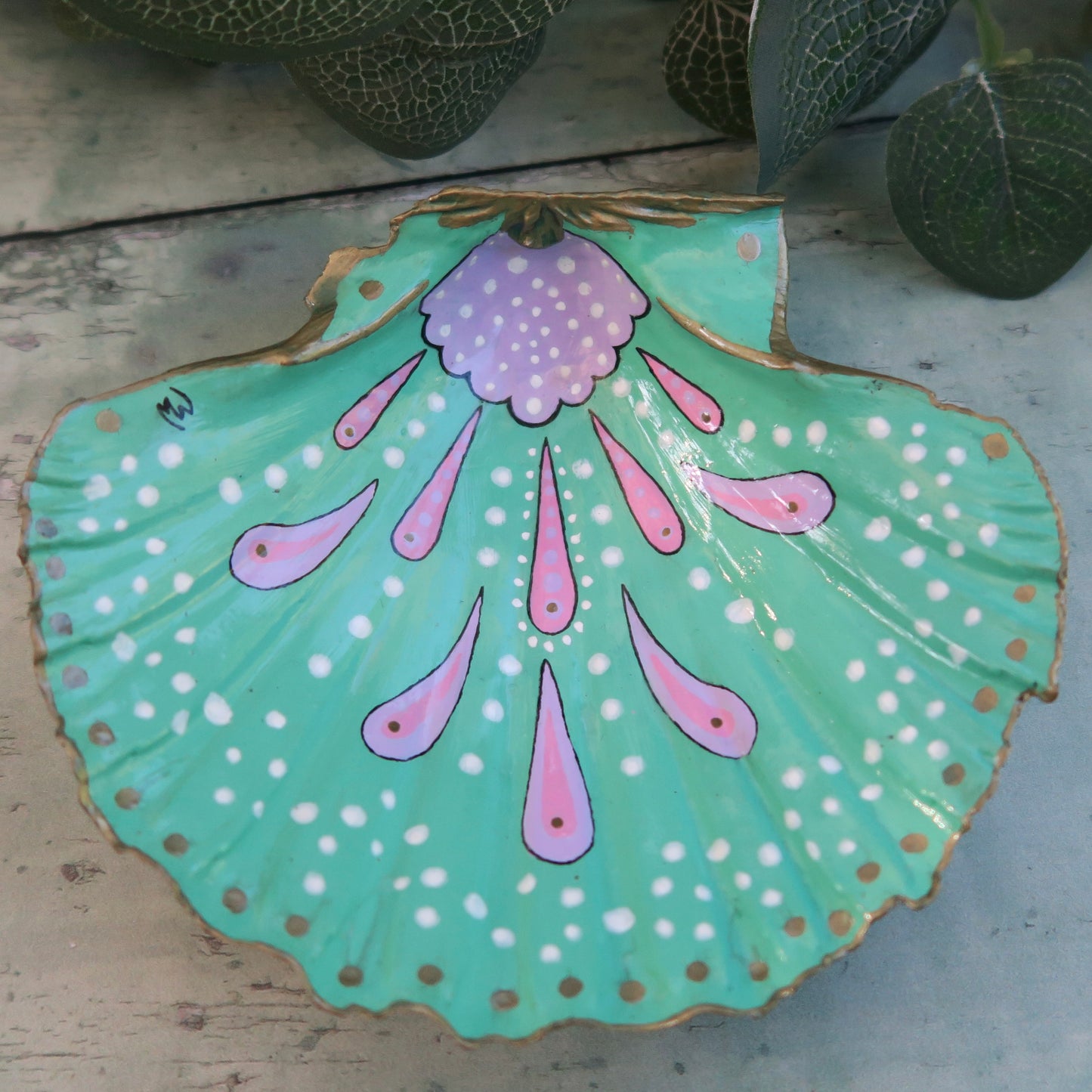 Extra Large Hand Painted Mermaids Splash Shell Trinket Dish