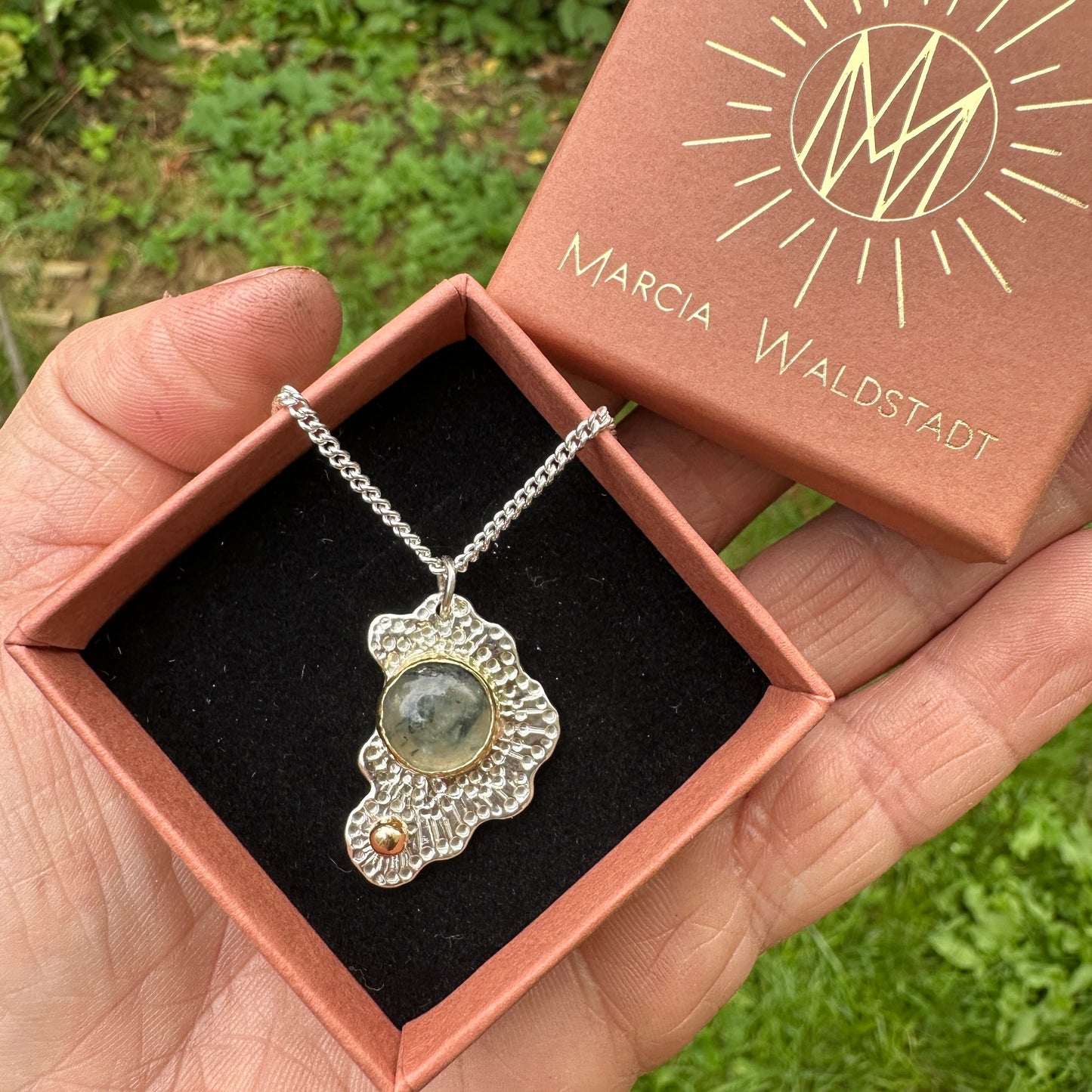 Untamed Prehnite, Sterling Silver, 9kt Gold and Brass Intuitive Pendant Necklace