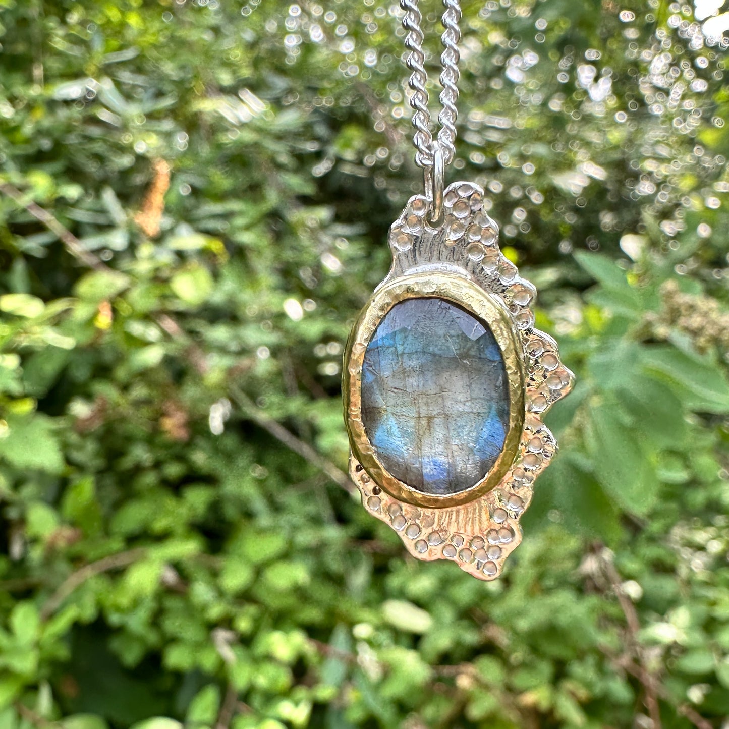 Untamed Labradorite, Sterling Silver and Brass Raw Pendant Necklace - Discounted (see description)