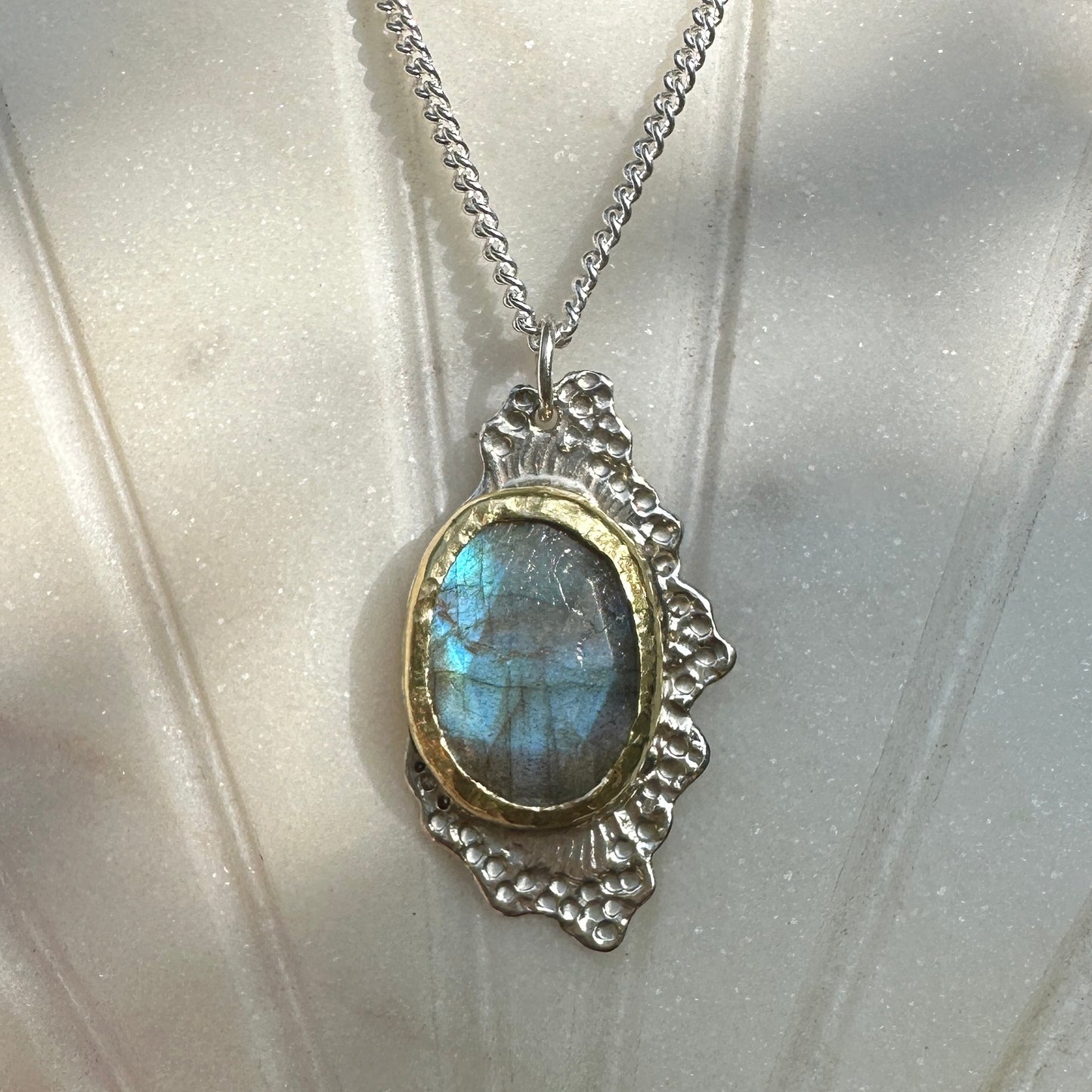 Untamed Labradorite, Sterling Silver and Brass Raw Pendant Necklace - Discounted (see description)