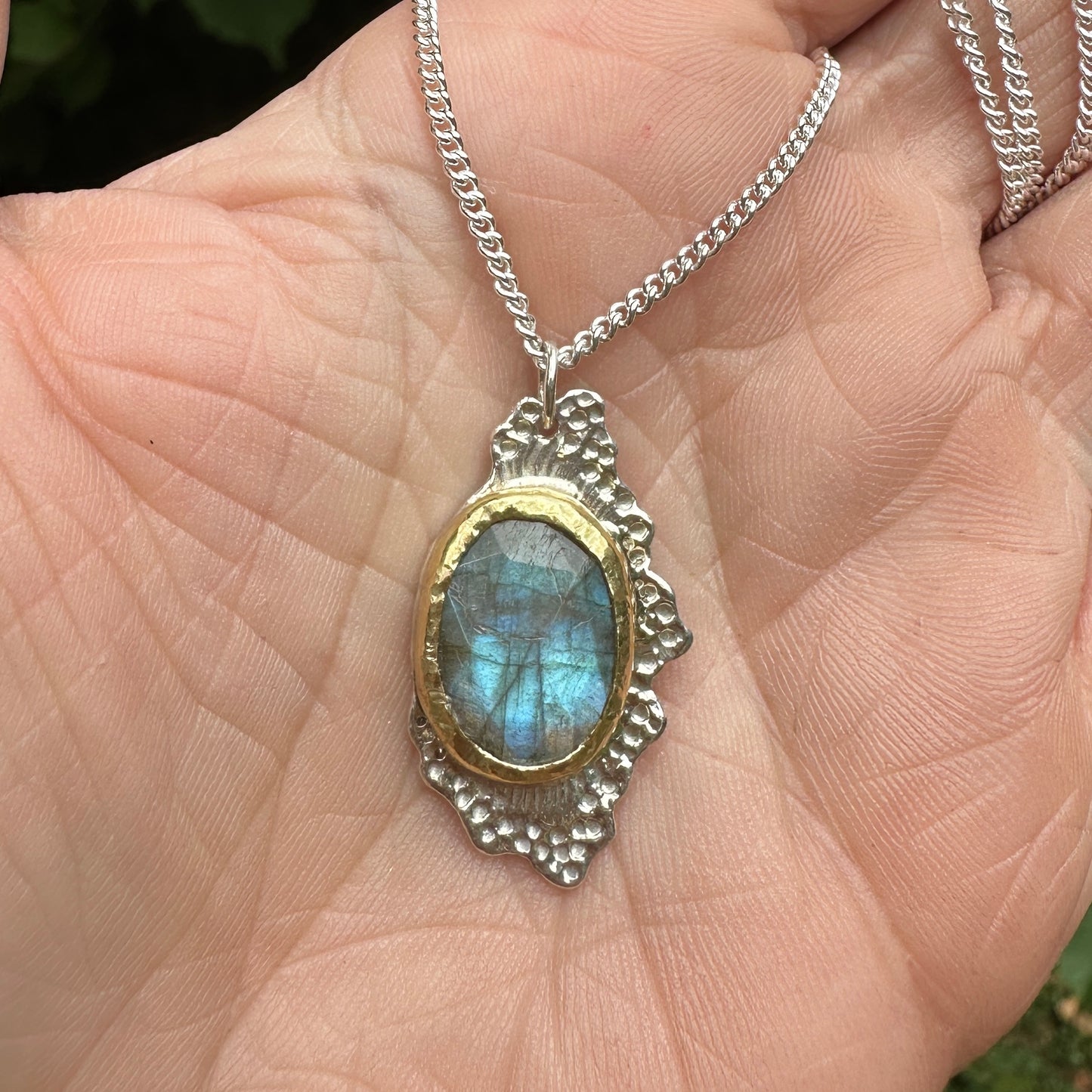 Untamed Labradorite, Sterling Silver and Brass Raw Pendant Necklace - Discounted (see description)