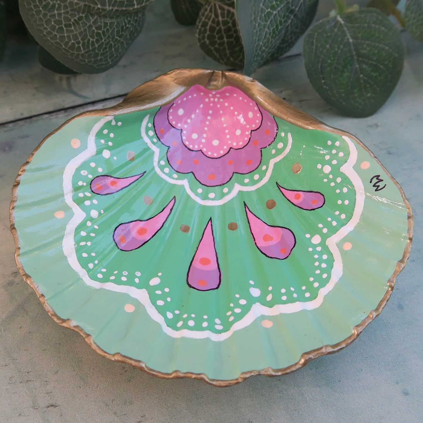 Medium Hand Painted Ocean Boho Shell Jewellery Trinket Dish