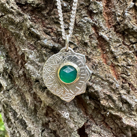 Celestial Fusion, Green Aventurine, Sterling Silver and Brass Pendant Necklace