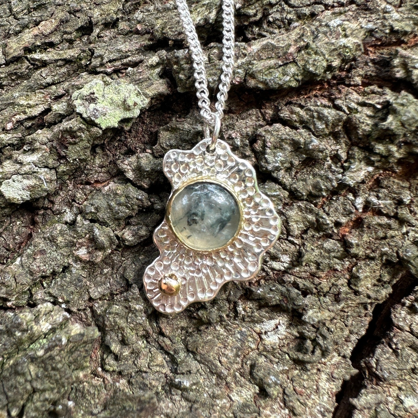 Untamed Prehnite, Sterling Silver, 9kt Gold and Brass Intuitive Pendant Necklace