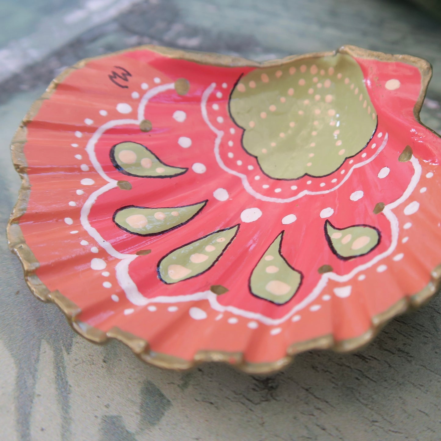 Small Hand Painted Boho Beach Shell Ring Trinket Dish