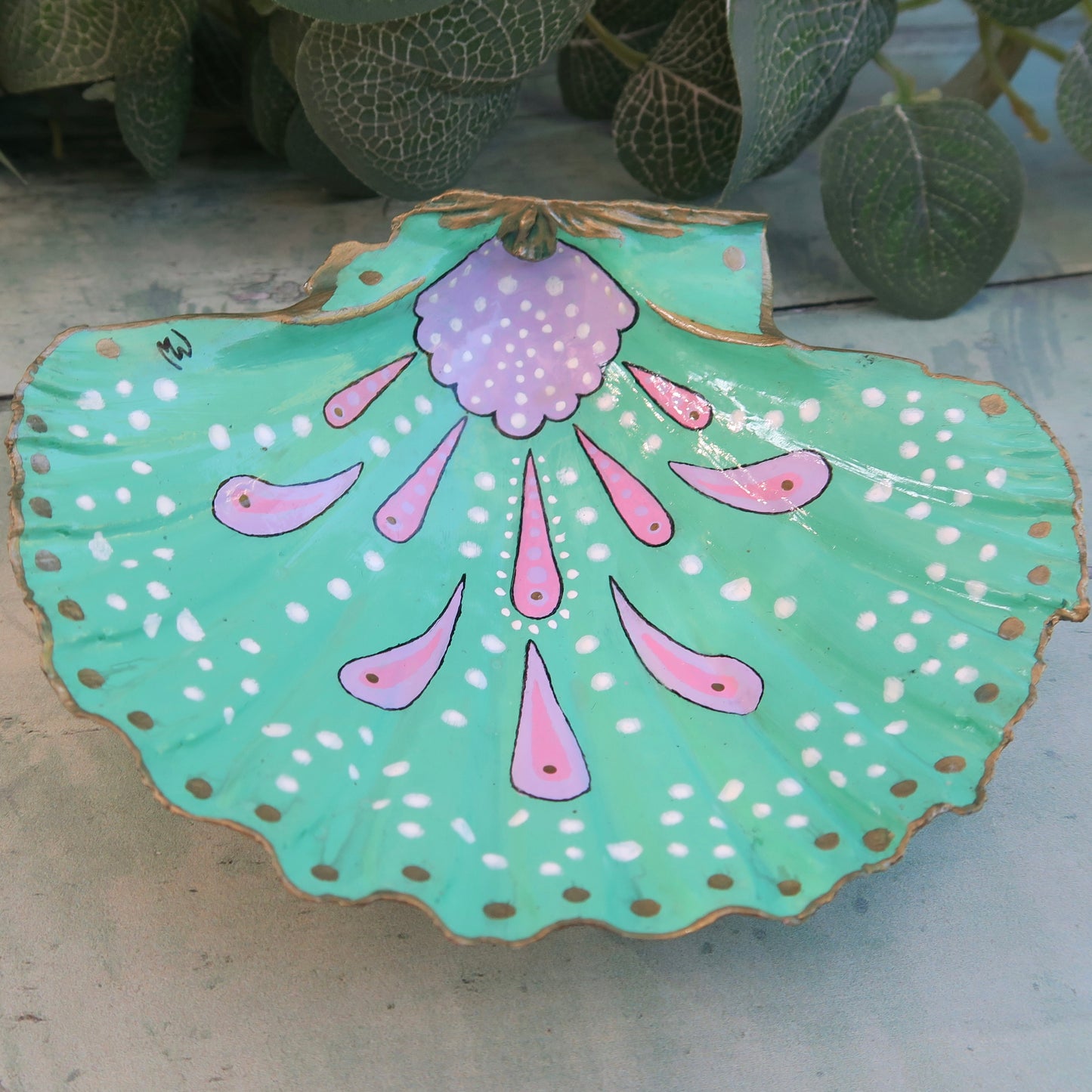 Extra Large Hand Painted Mermaids Splash Shell Trinket Dish