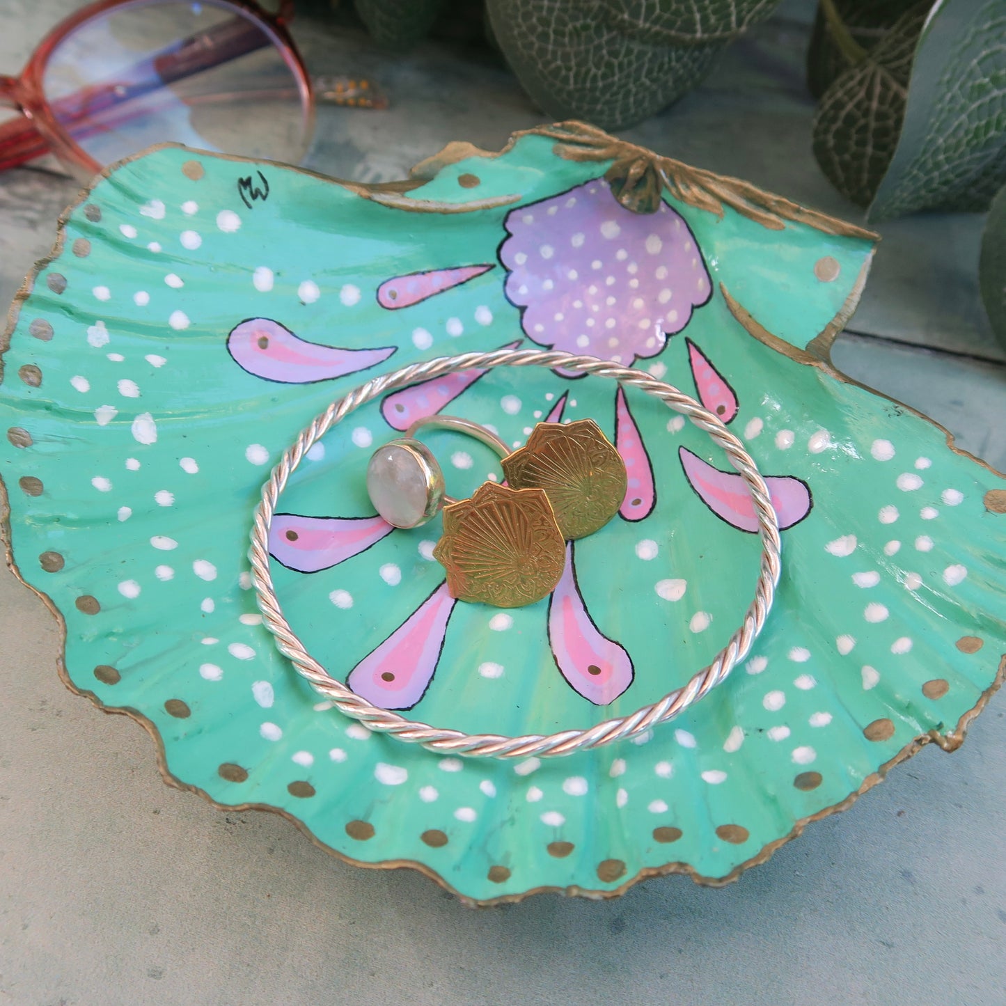 Extra Large Hand Painted Mermaids Splash Shell Trinket Dish