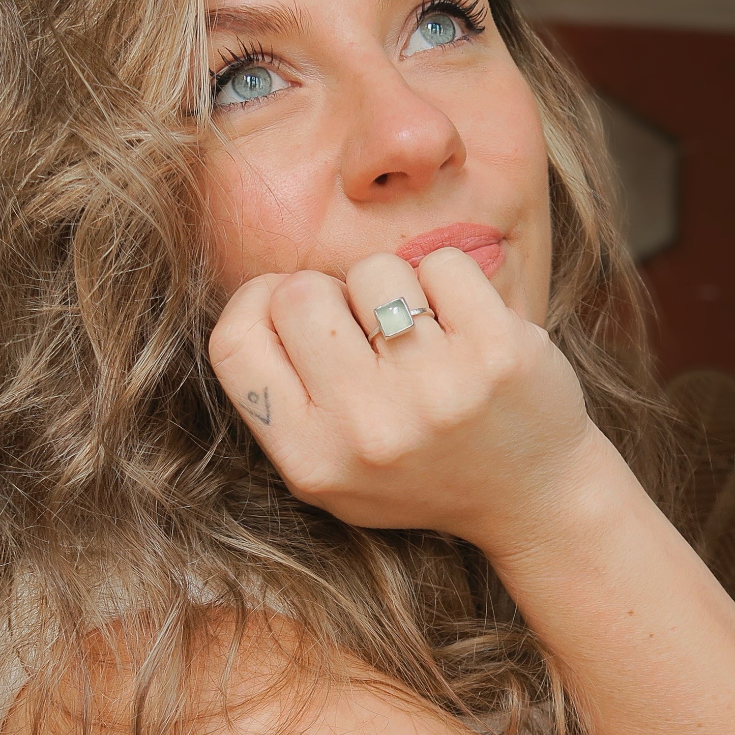 Simple Square Blue Chalcedony Ring 