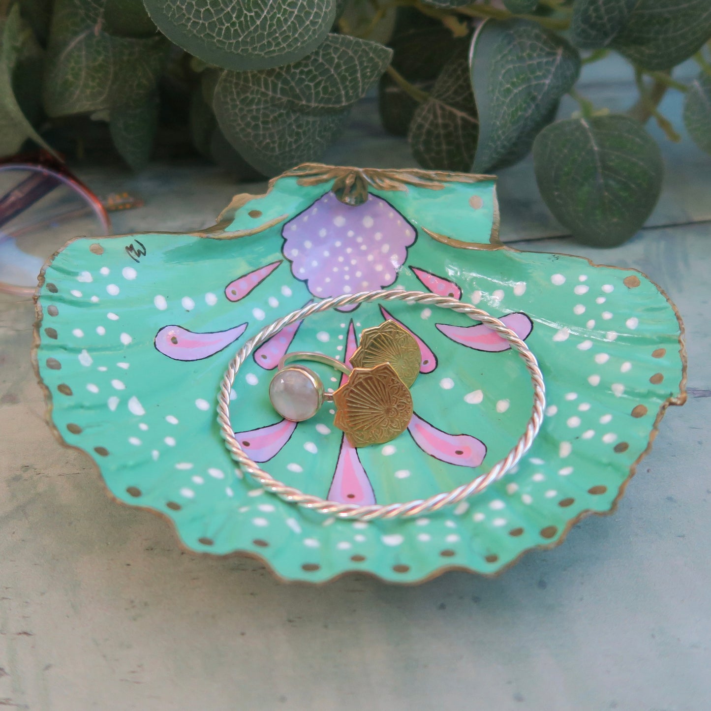 Extra Large Hand Painted Mermaids Splash Shell Trinket Dish