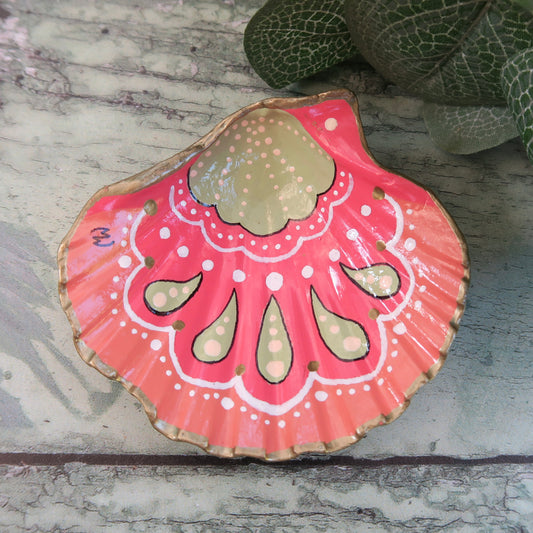 Small Hand Painted Boho Beach Shell Ring Trinket Dish